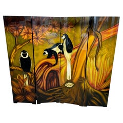 Lacquered Folding Screen Representing Monkeys in the Style of Gaston Suisse