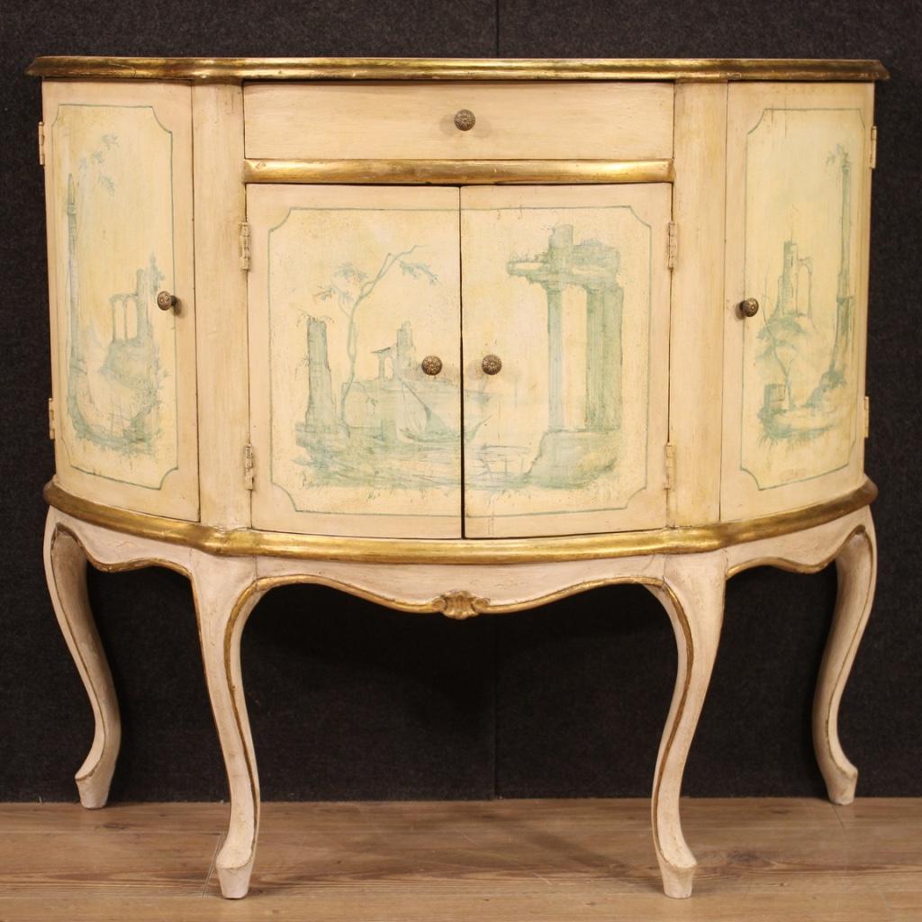 Lacquered, Gilded and Painted Venetian Crescent Sideboard, 20th Century For Sale 1