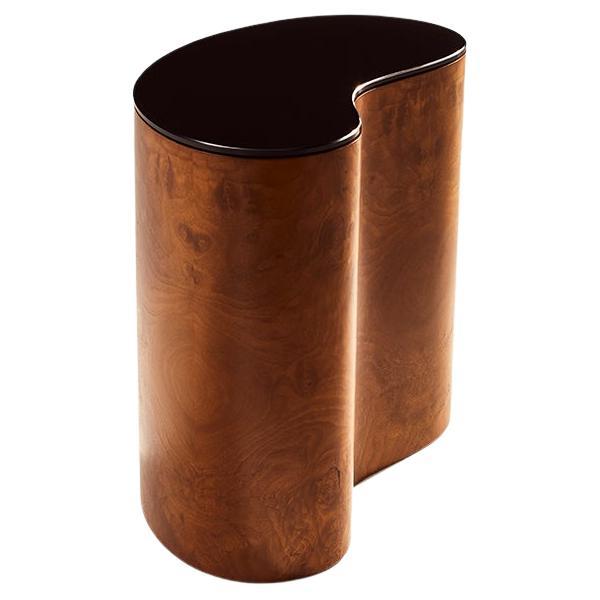 Lacquered glass and Burl wood side table by Tatjana von Stein, France For Sale