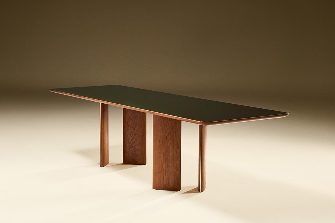 Hand-Crafted Lacquered Glass and Honey Oak wood dining table by Tatjana von Stein, France For Sale