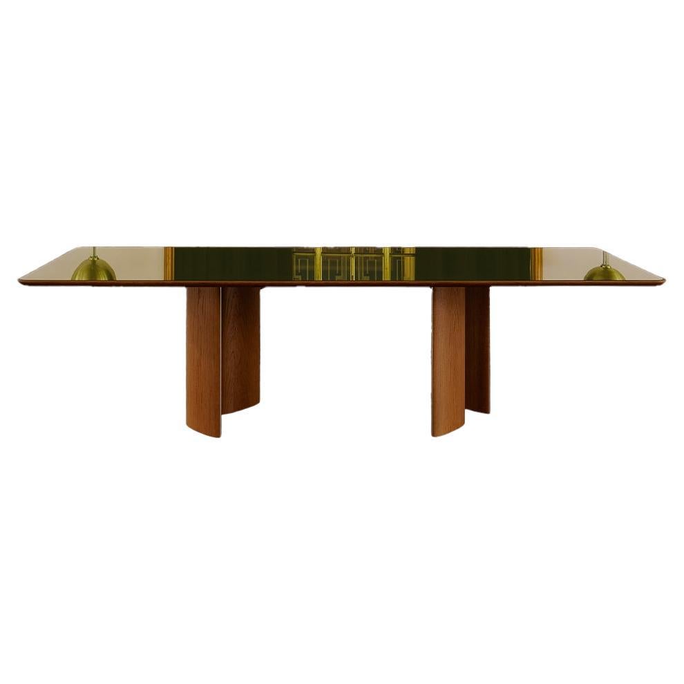 Lacquered Glass and Honey Oak wood dining table by Tatjana von Stein, France For Sale