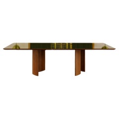 Lacquered Glass and Honey Oak wood dining table by Tatjana von Stein, France