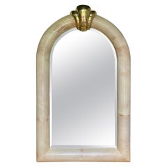 Lacquered Goat Skin and Brass Wall Mirror in the Manner of Karl Springer