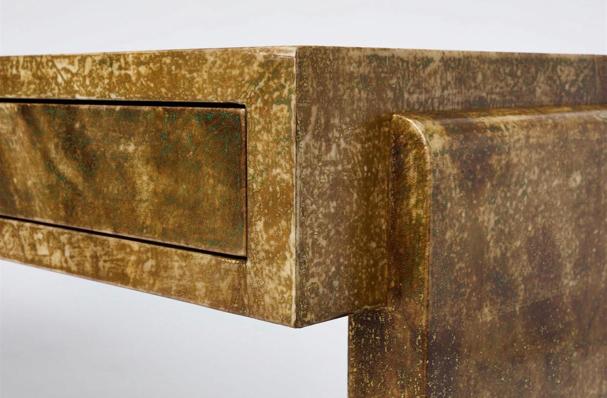 Lacquered Goatskin and Mahogany Console Table by Enrique Garcel, 1980s For Sale 7