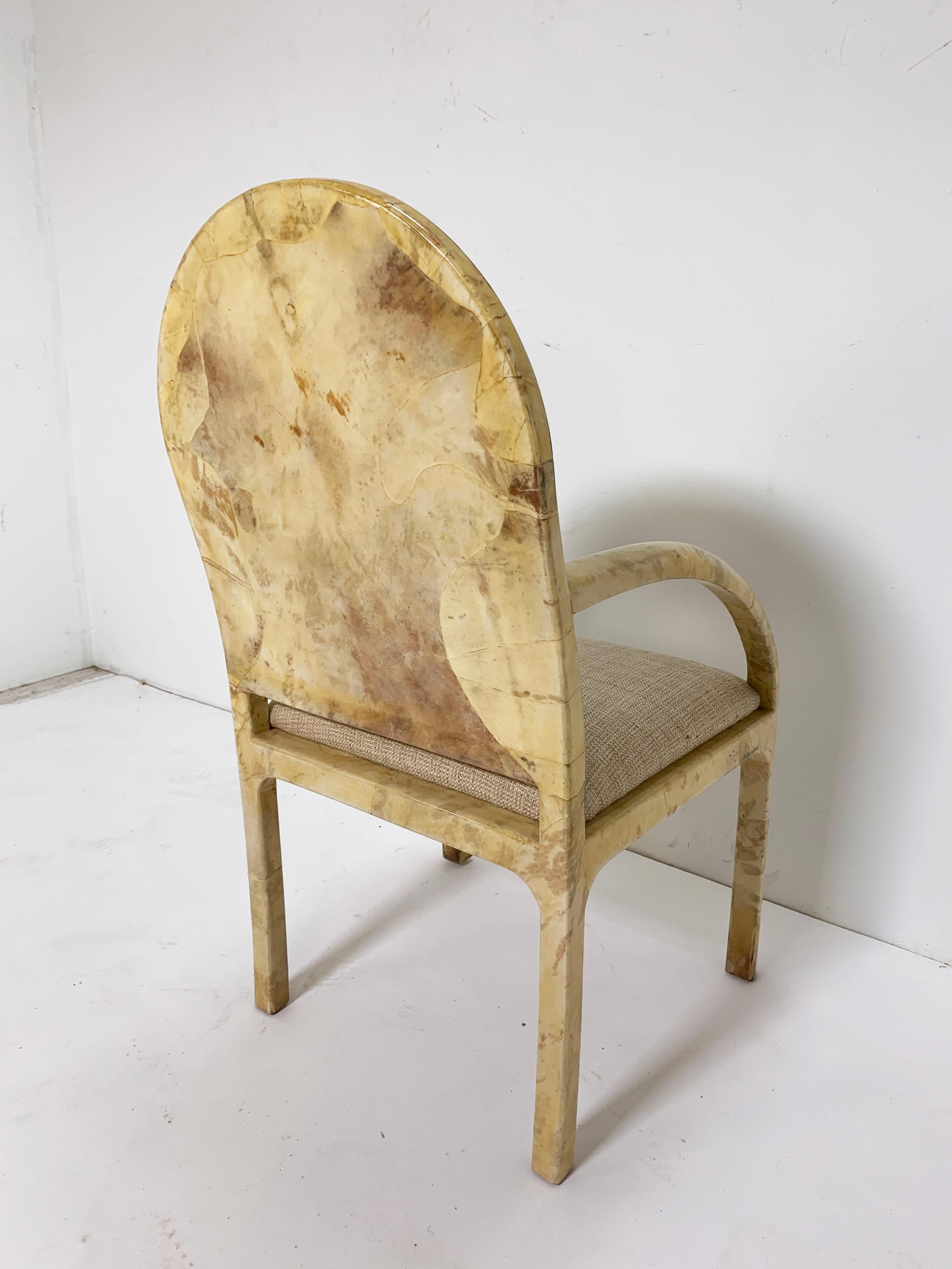 A striking high-back Regency style armchair in lacquered goat skin in the manner of Karl Springer, made in Bogota, Colombia, circa 1970s.