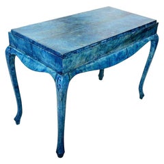Lacquered Goatskin Blue Console Table Desk, Style Aldo Tura