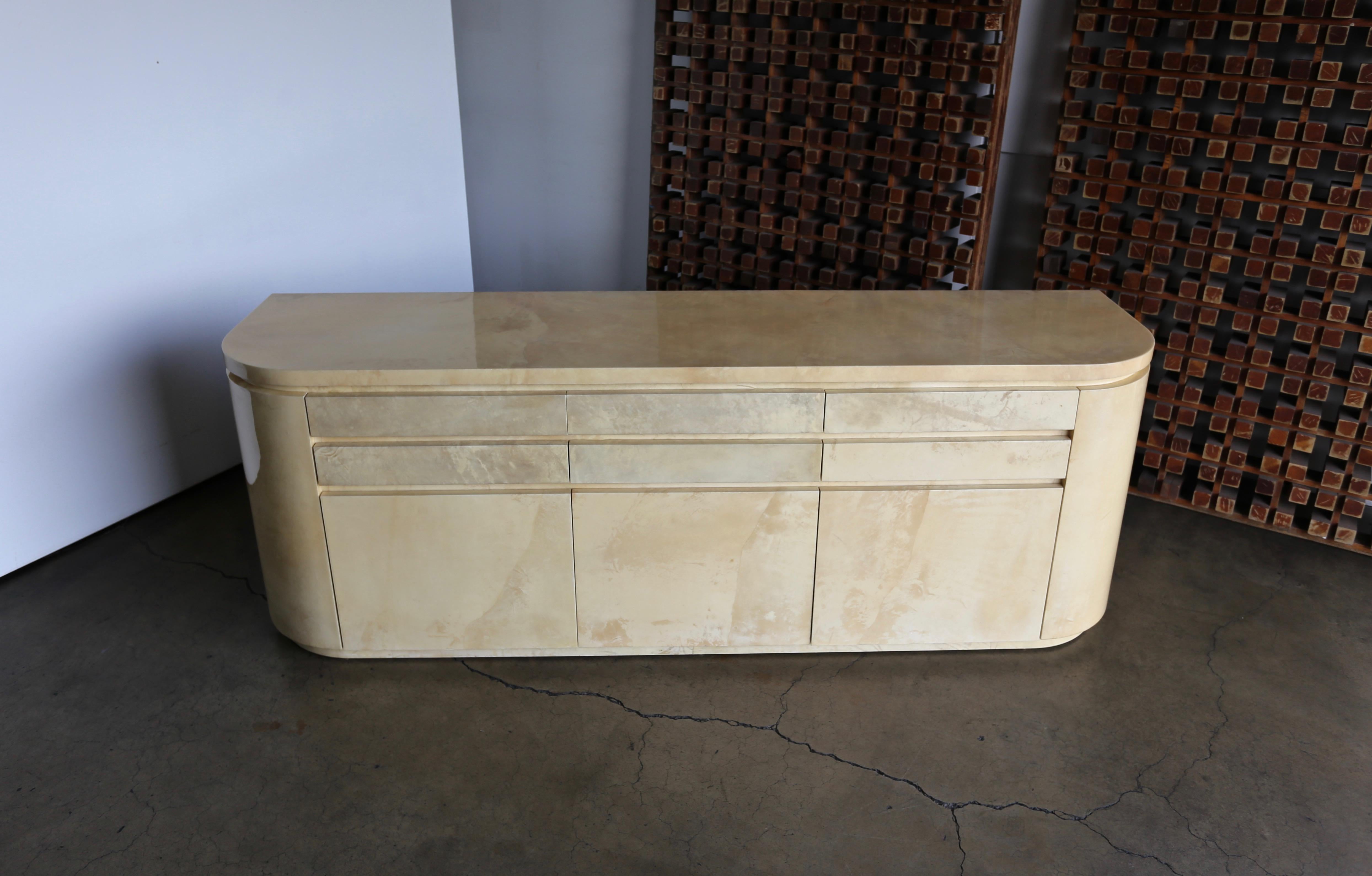 Modern Lacquered Goatskin Credenza, circa 1975