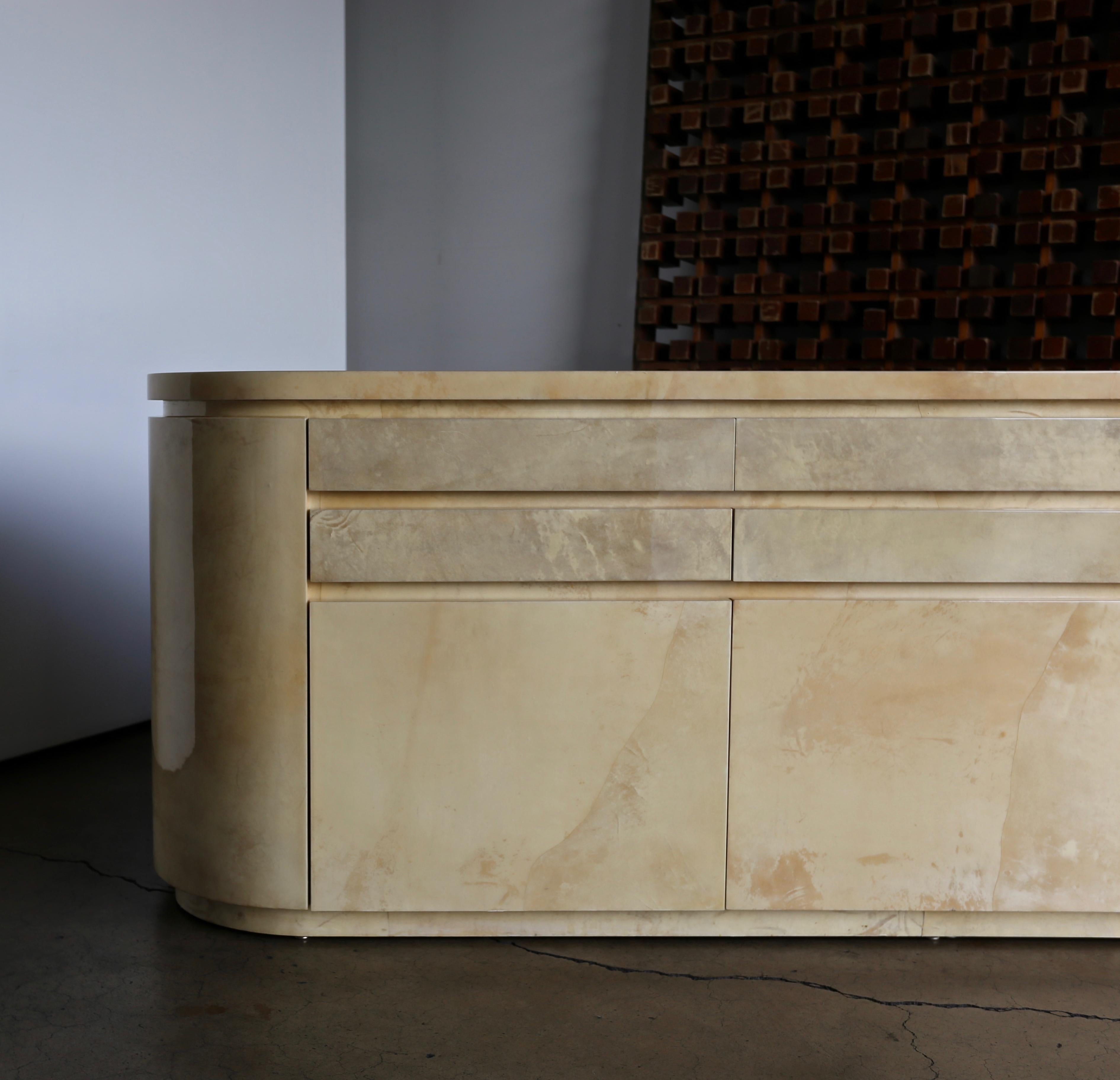 Lacquered Goatskin Credenza, circa 1975 1