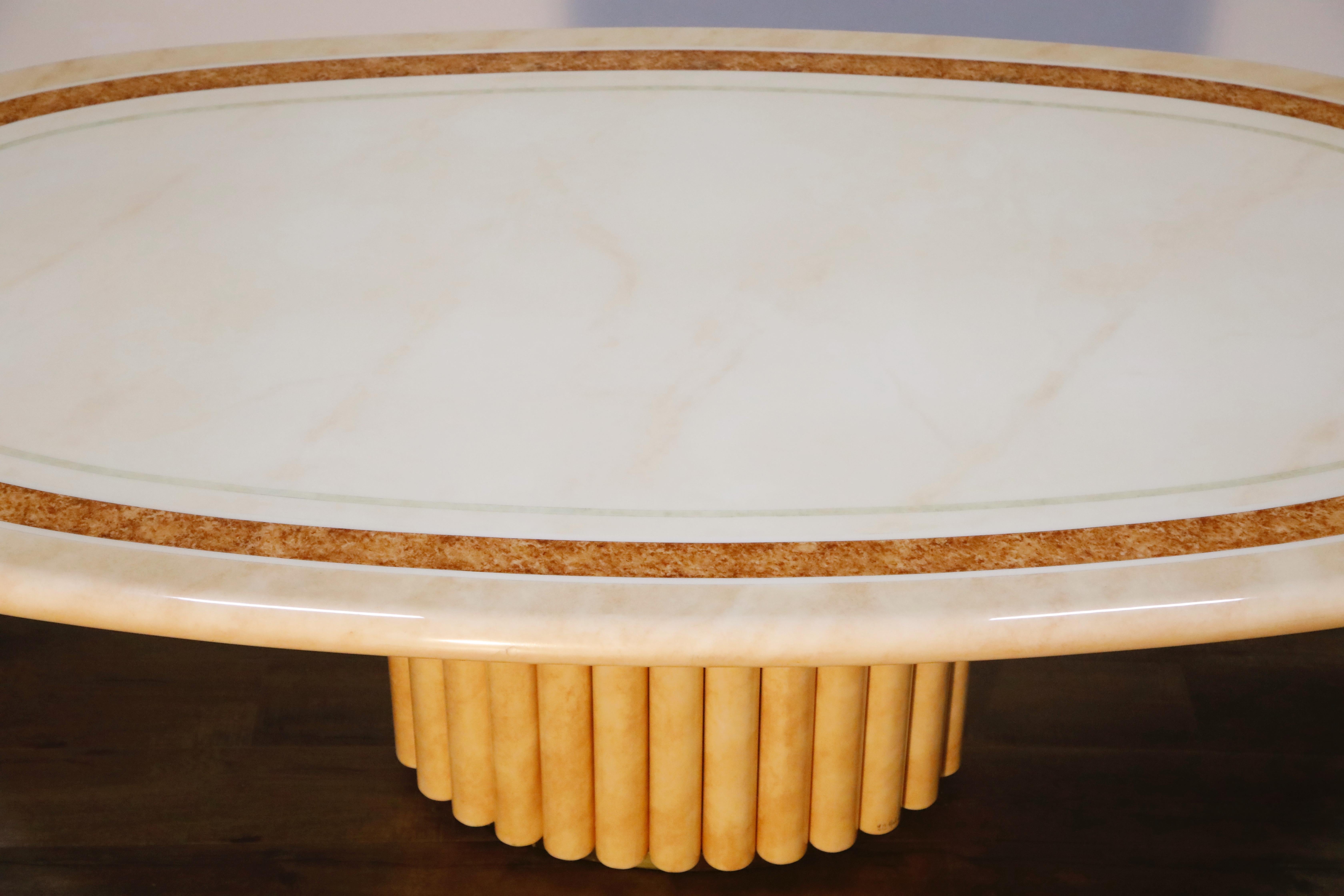 Lacquered Goatskin Dining Table by Jean Claude Mahey, 1970s France, Signed 4