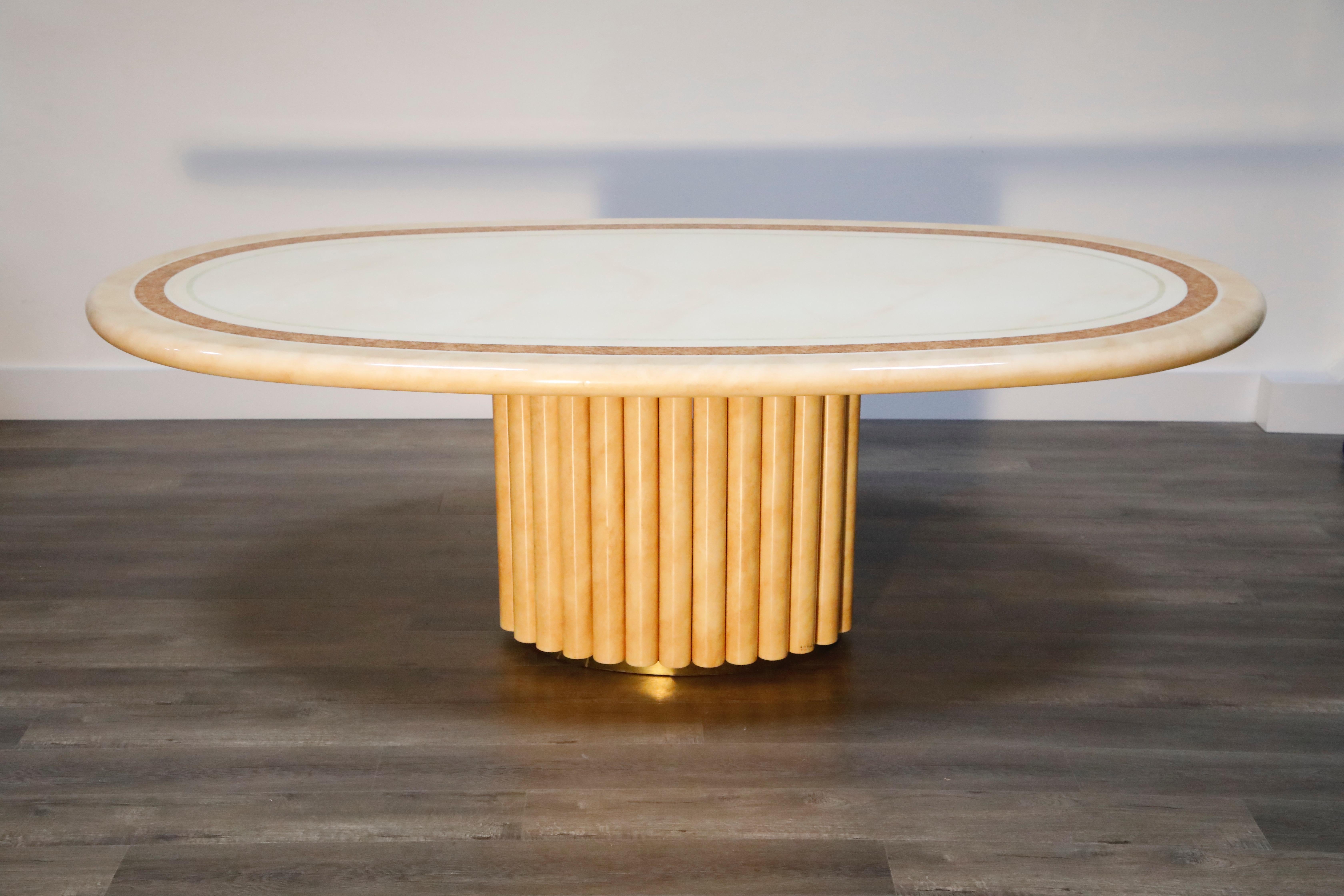 Modern Lacquered Goatskin Dining Table by Jean Claude Mahey, 1970s France, Signed