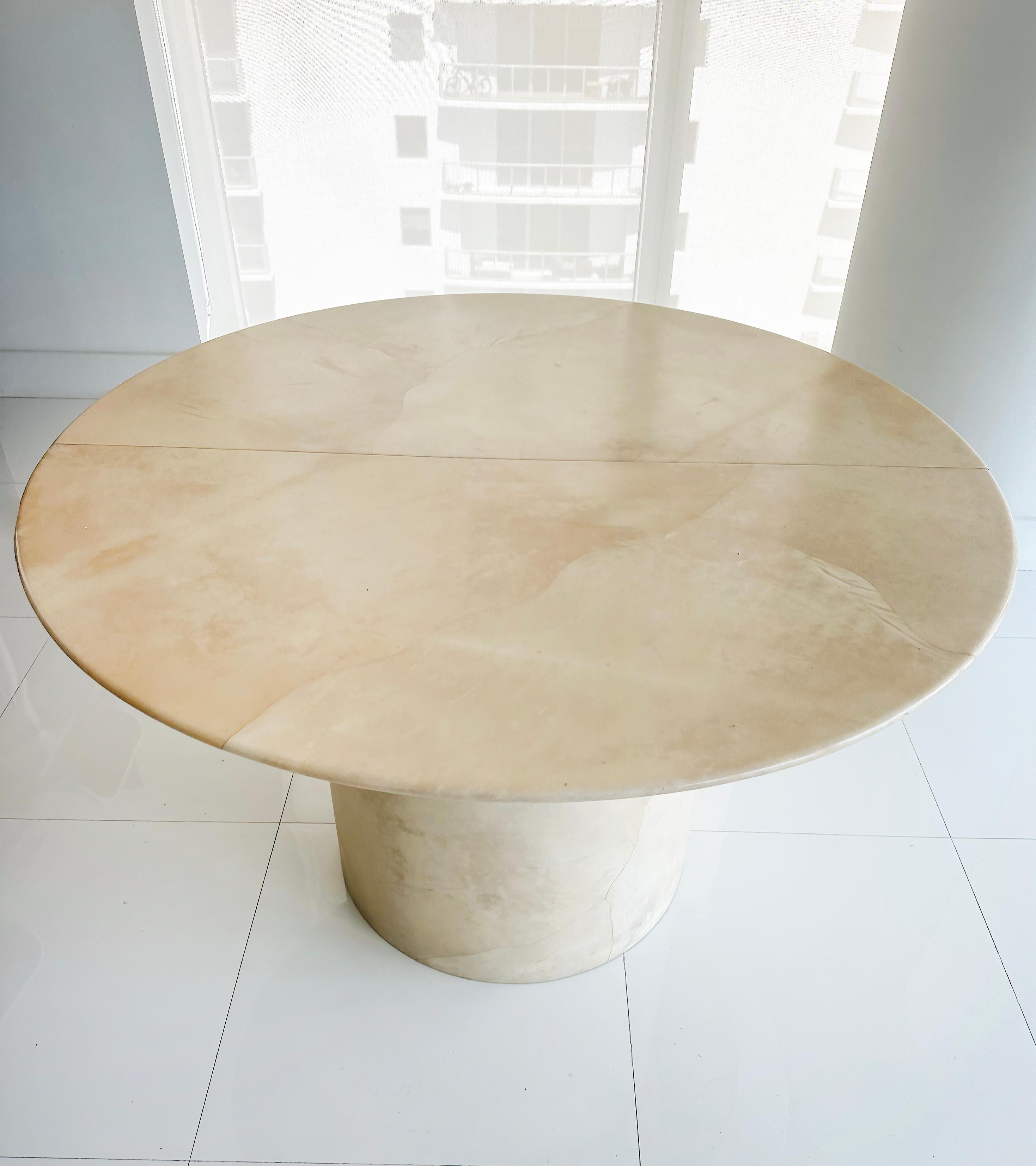 Lacquered Goatskin Expandable Dining Table, Karl Springer Attributed, 2 Leaves For Sale 6