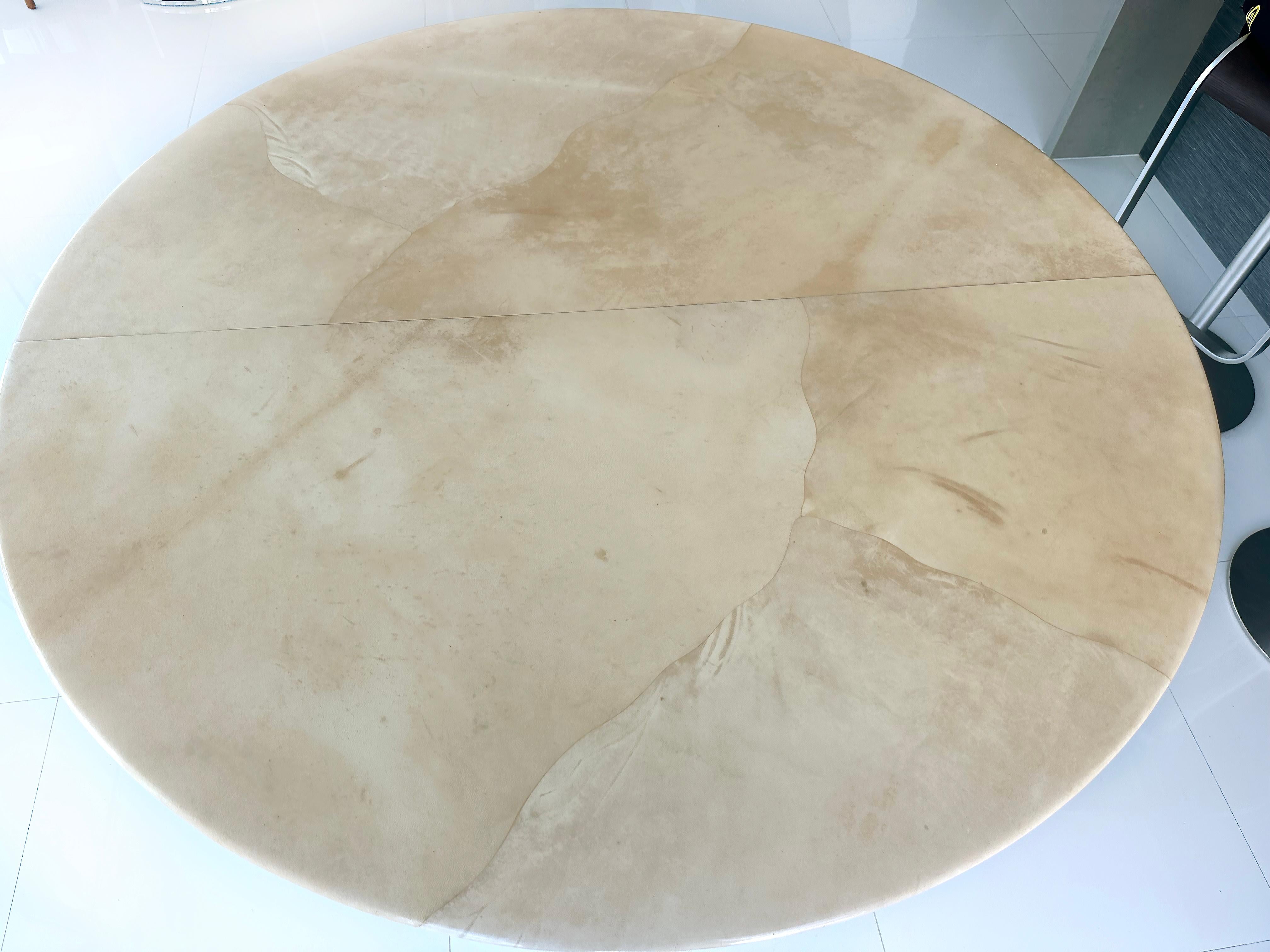 Lacquered Goatskin Expandable Dining Table, Karl Springer Attributed, 2 Leaves For Sale 7