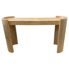 Retro Lacquered Goatskin Parchment Console Table by Karl Springer