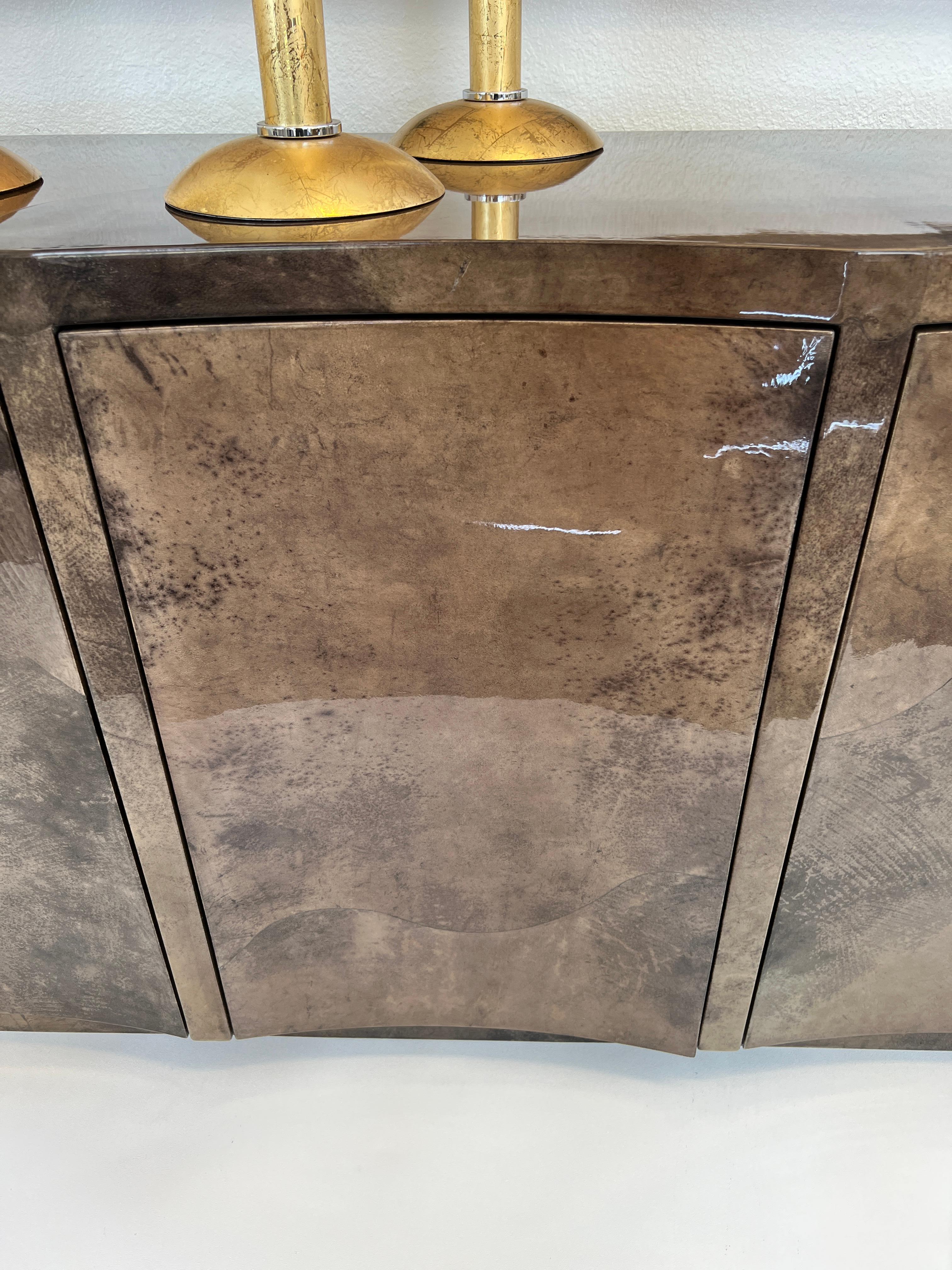 Lacquered Goatskin Parchment Credenza by Karl Springer For Sale 3