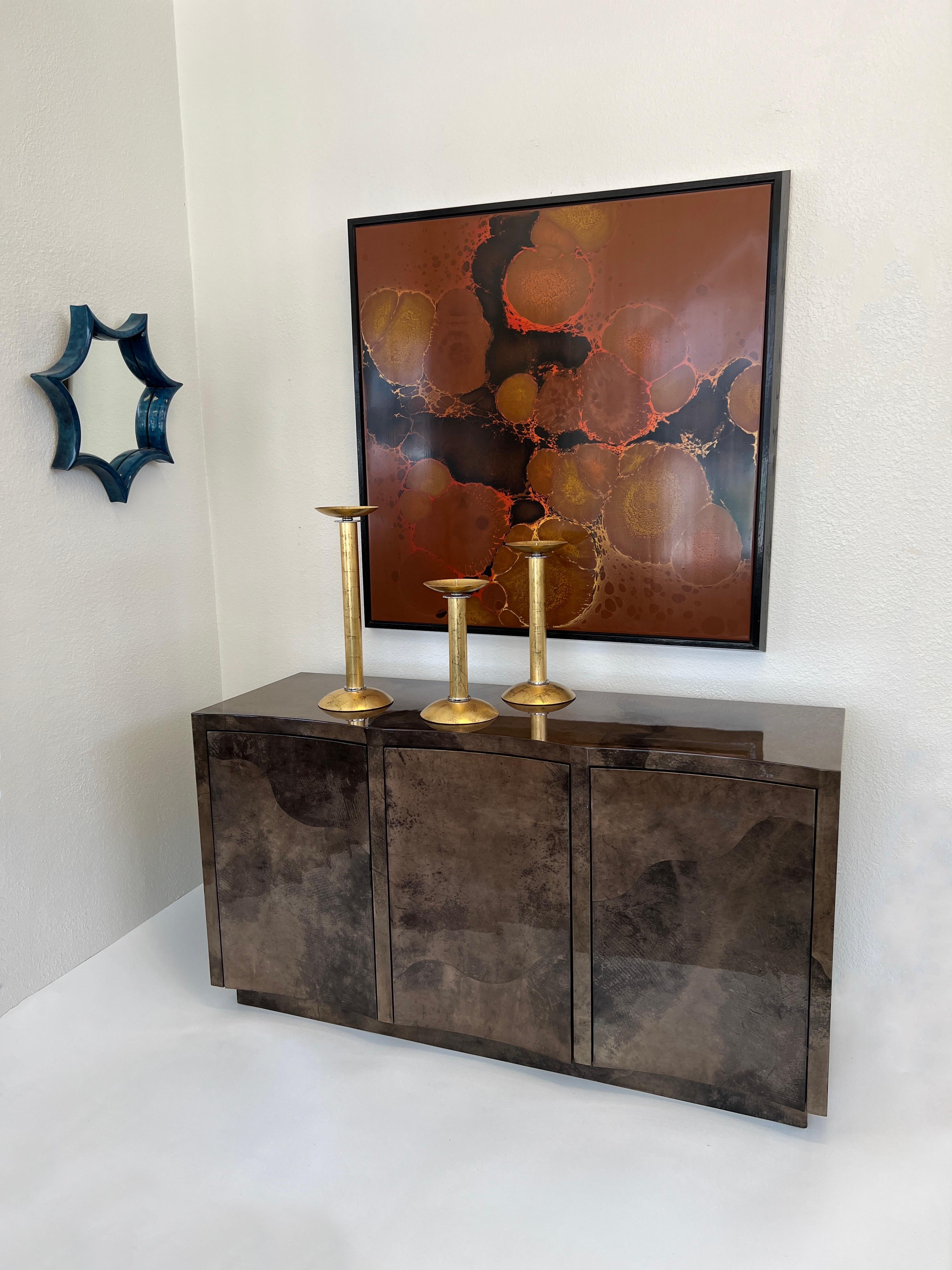 Lacquered Goatskin Parchment Credenza by Karl Springer For Sale 6