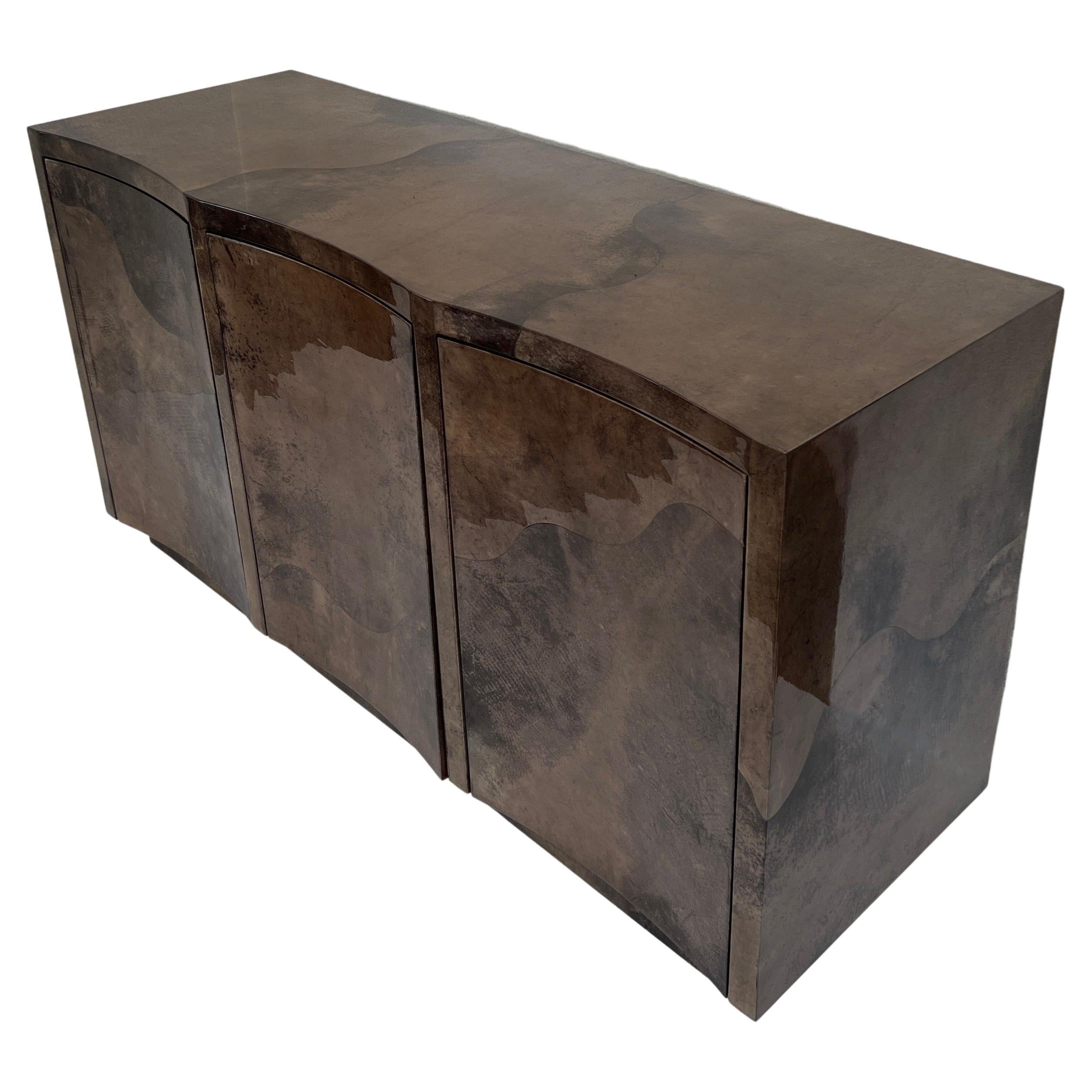 Lacquered Goatskin Parchment Credenza by Karl Springer