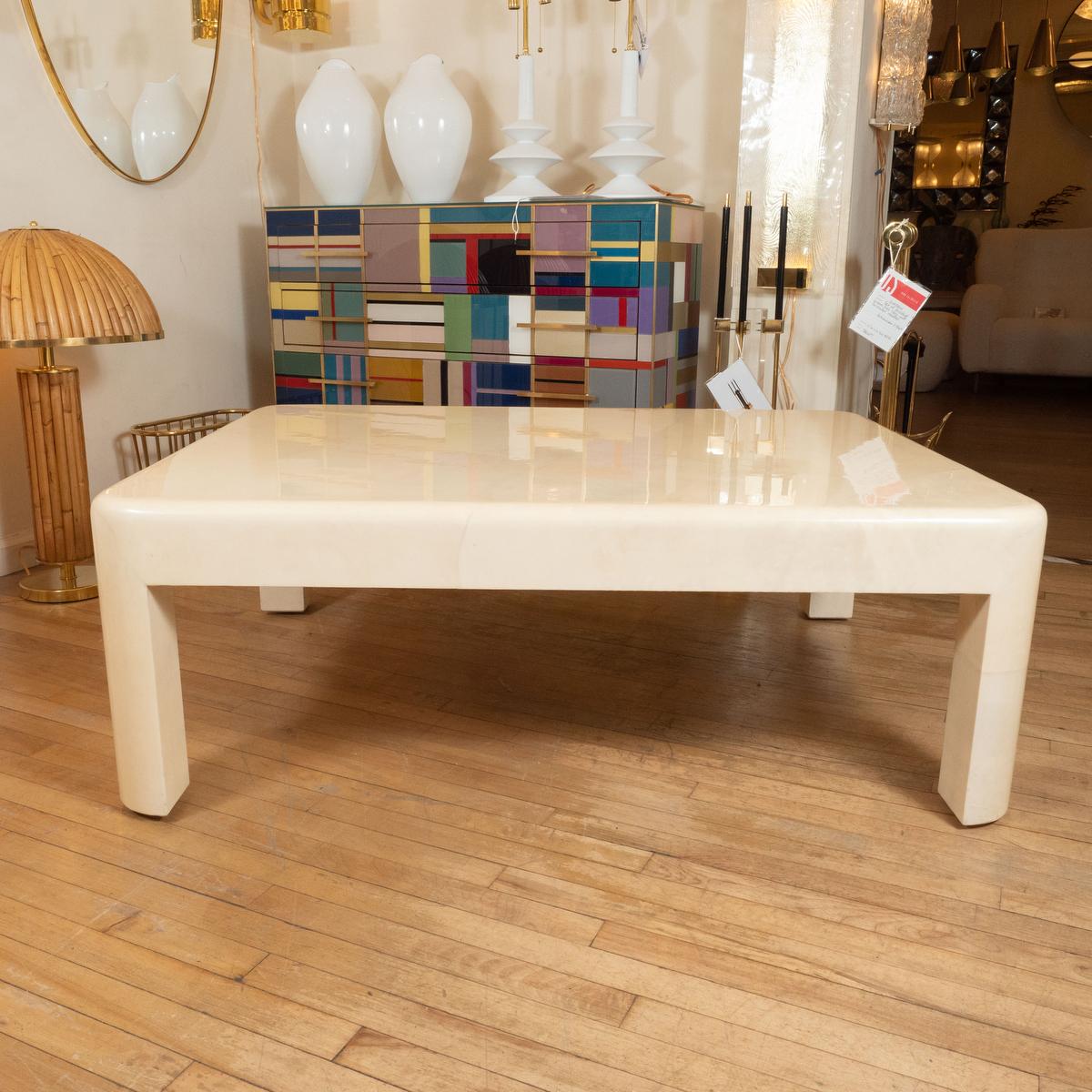 American Lacquered goatskin rectangular coffee table For Sale