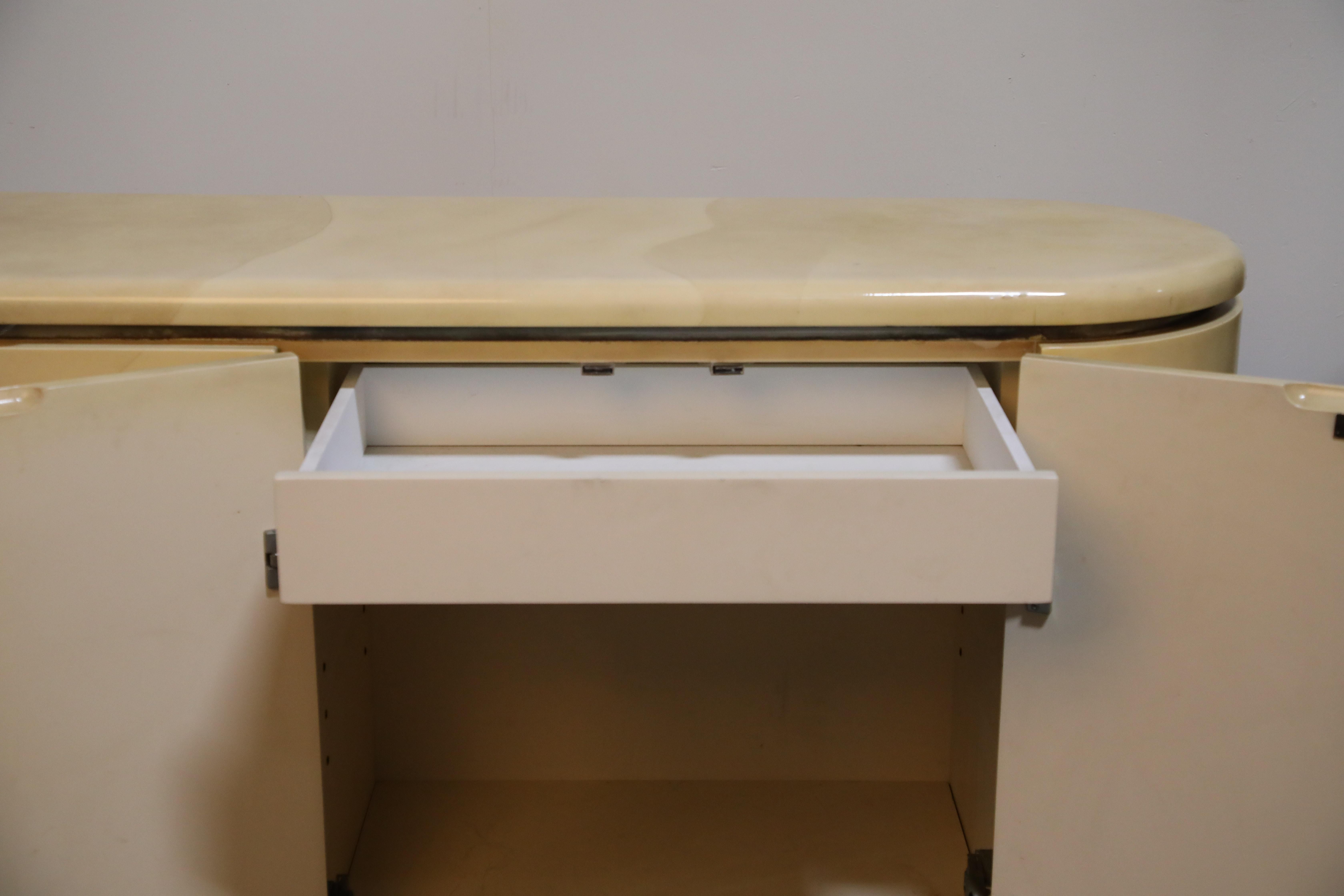 Lacquered Goatskin with Brass Detail Sideboard Style of Karl Springer, 1970s 4