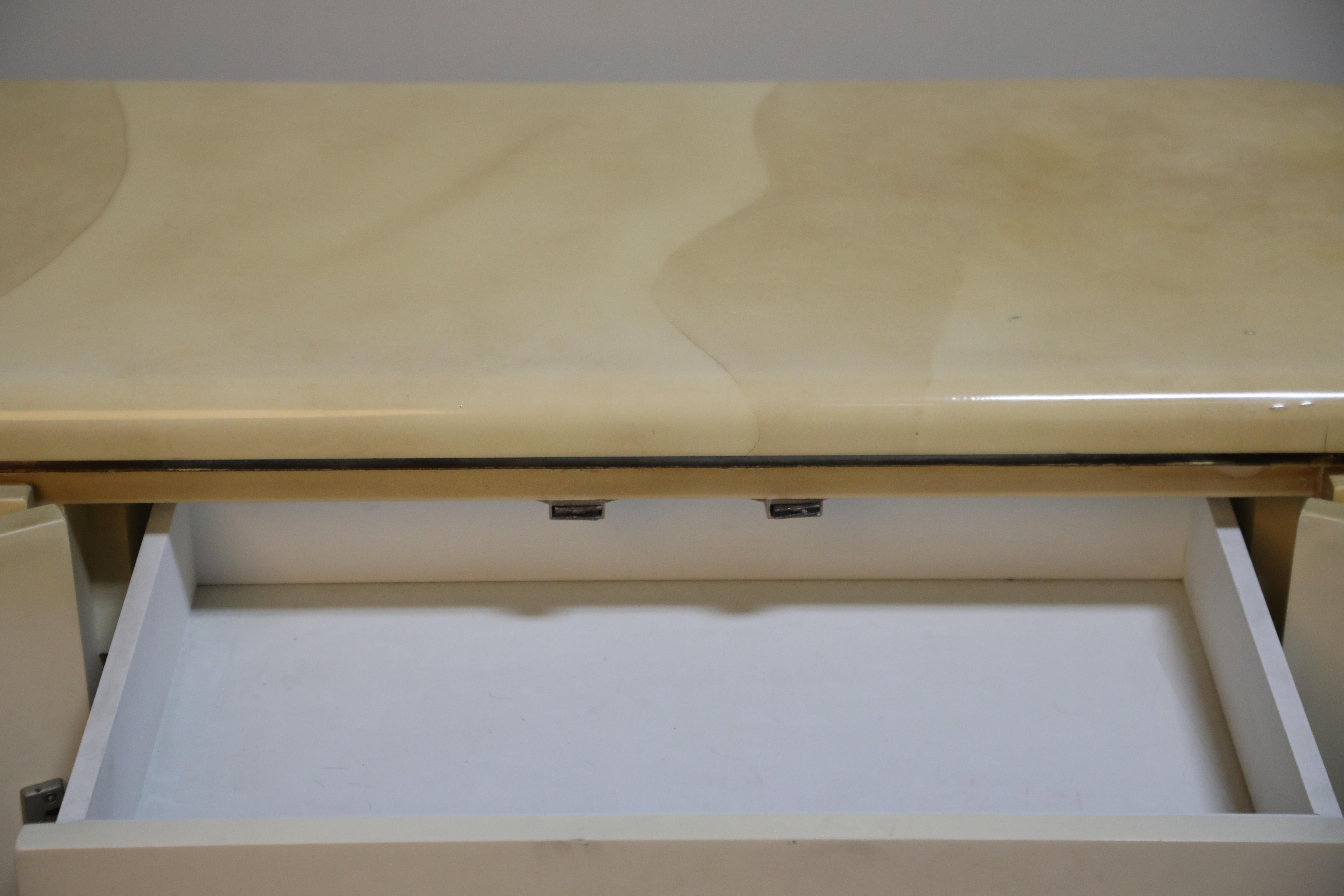 Lacquered Goatskin with Brass Detail Sideboard Style of Karl Springer, 1970s 7