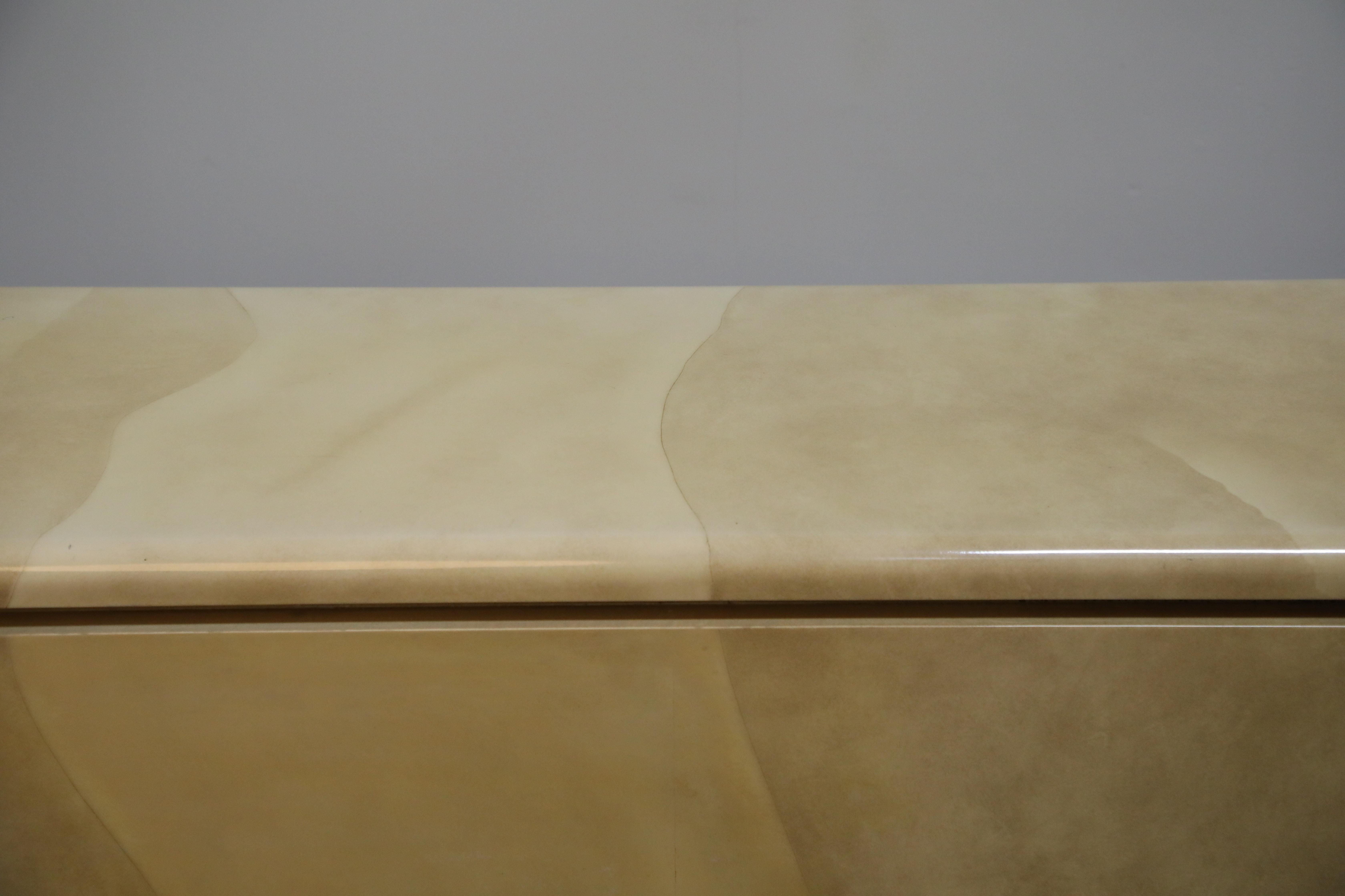 Lacquered Goatskin with Brass Detail Sideboard Style of Karl Springer, 1970s 12