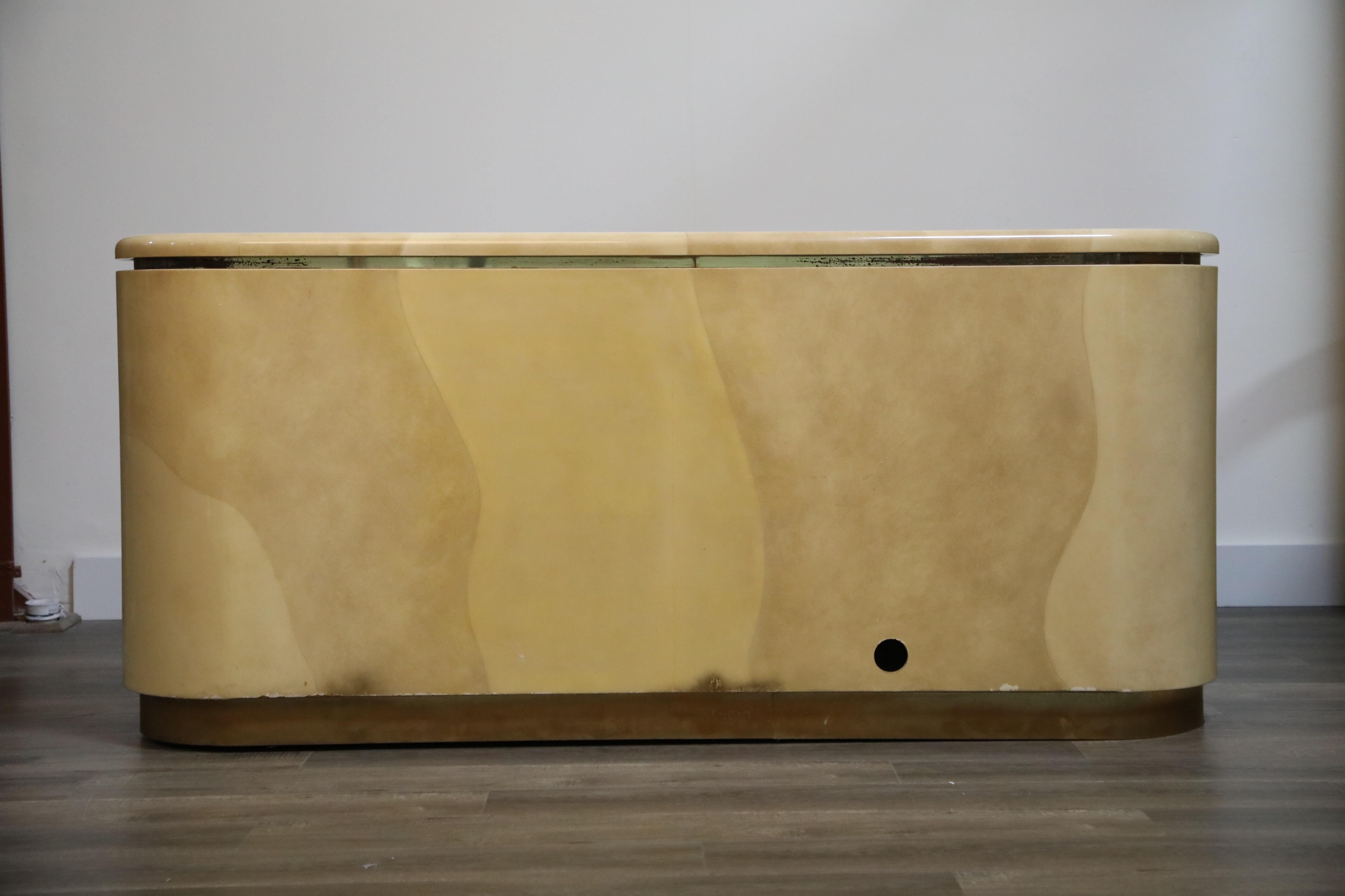 Lacquered Goatskin with Brass Detail Sideboard Style of Karl Springer, 1970s 1