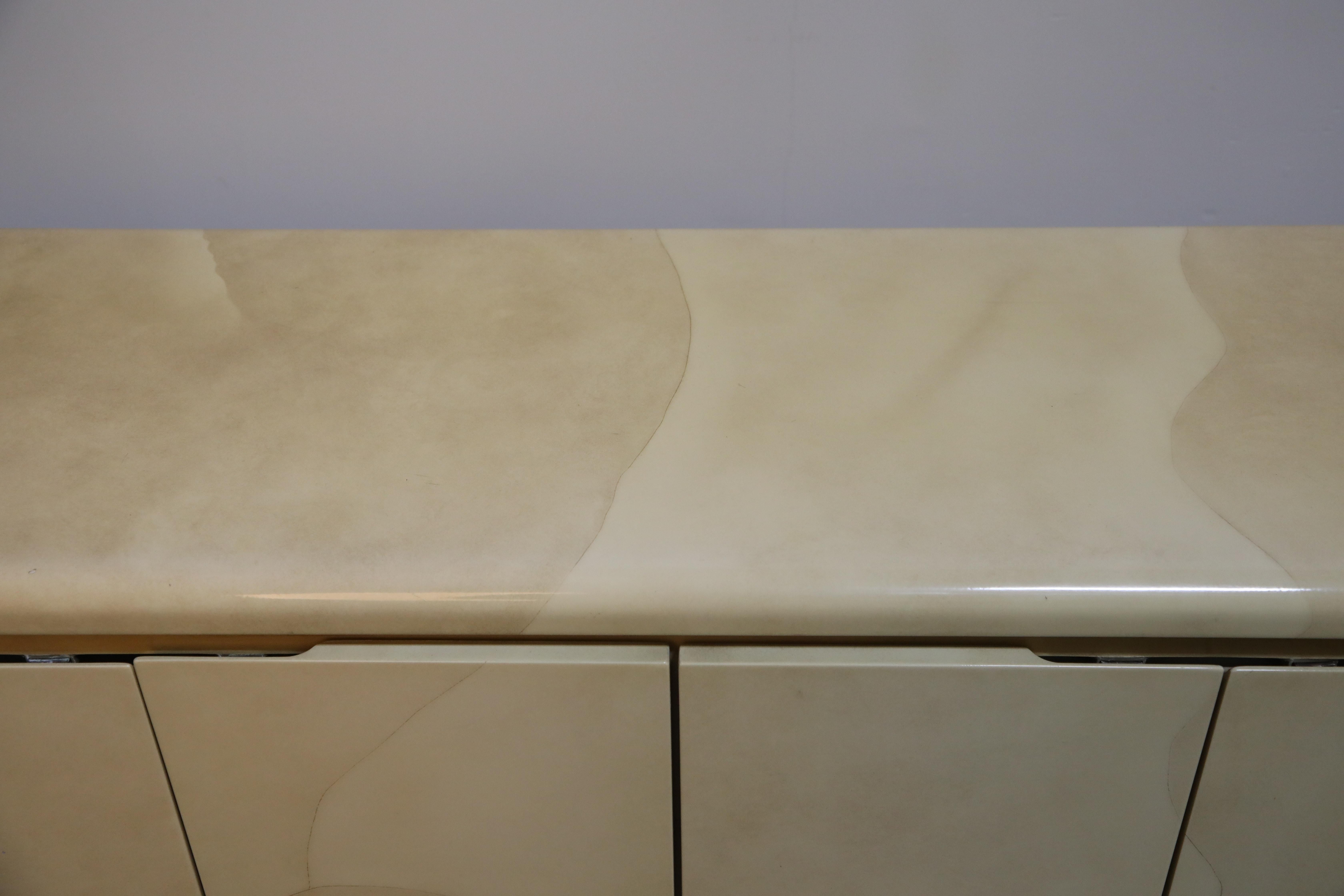 Lacquered Goatskin with Brass Detail Sideboard Style of Karl Springer, 1970s 3