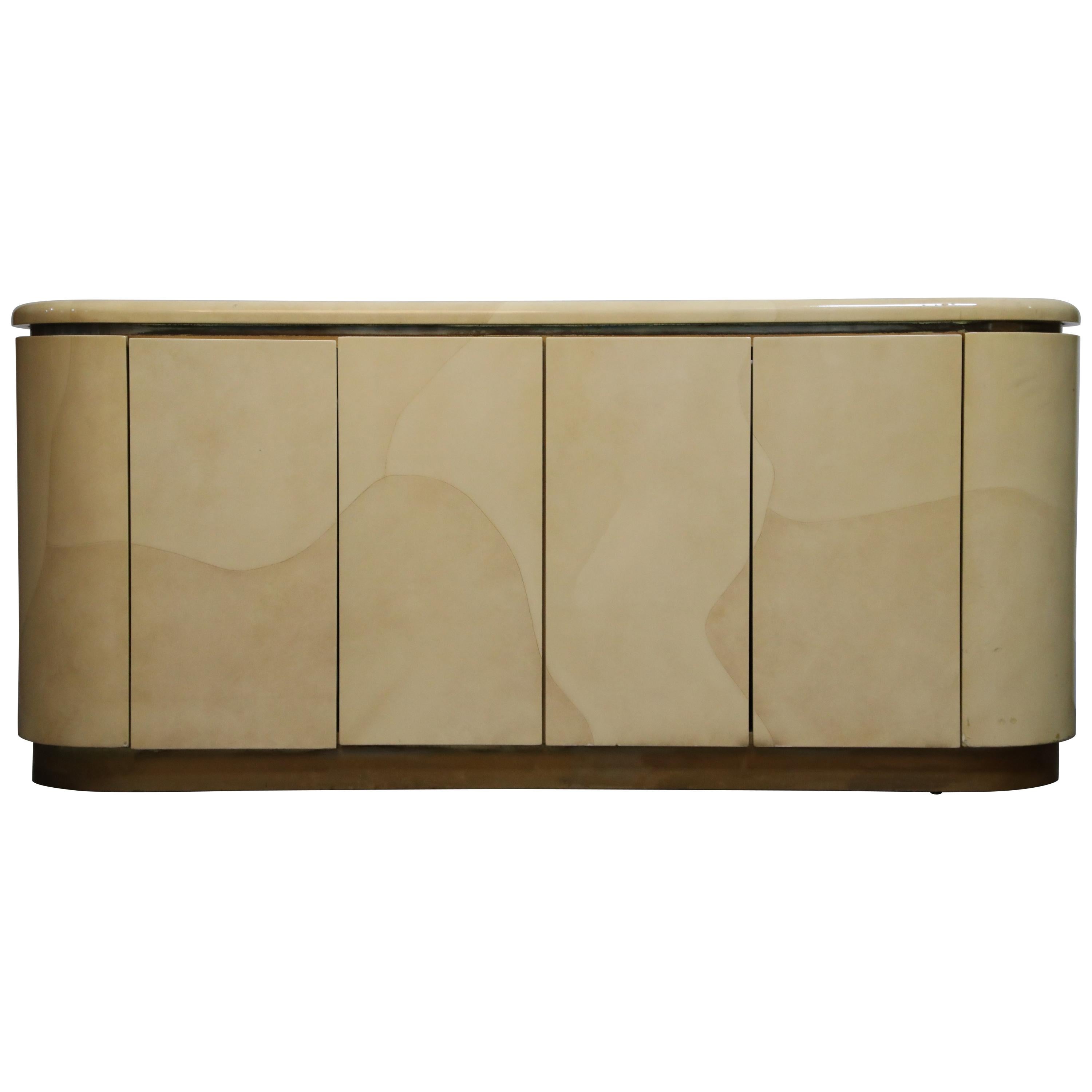 Lacquered Goatskin with Brass Detail Sideboard Style of Karl Springer, 1970s