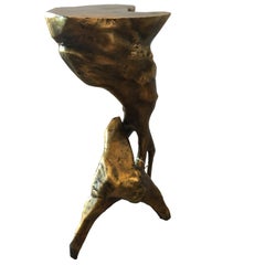 Lacquered Gold Gild on Wood Tree Root Side Table or Stool