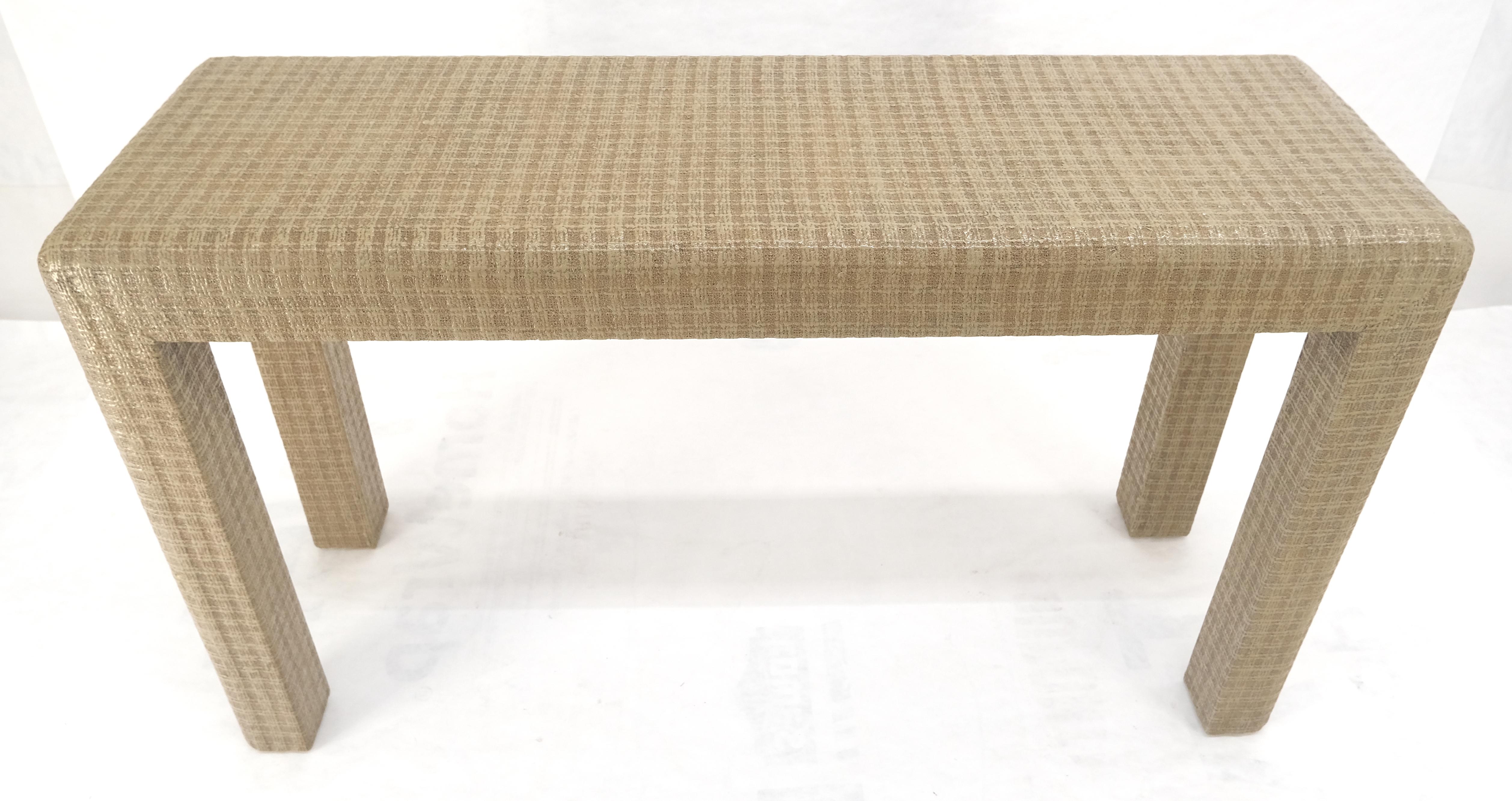 Lacquered lacquered Grass Cloth Mid Century c1970s Console Sofa Table MINT For Sale