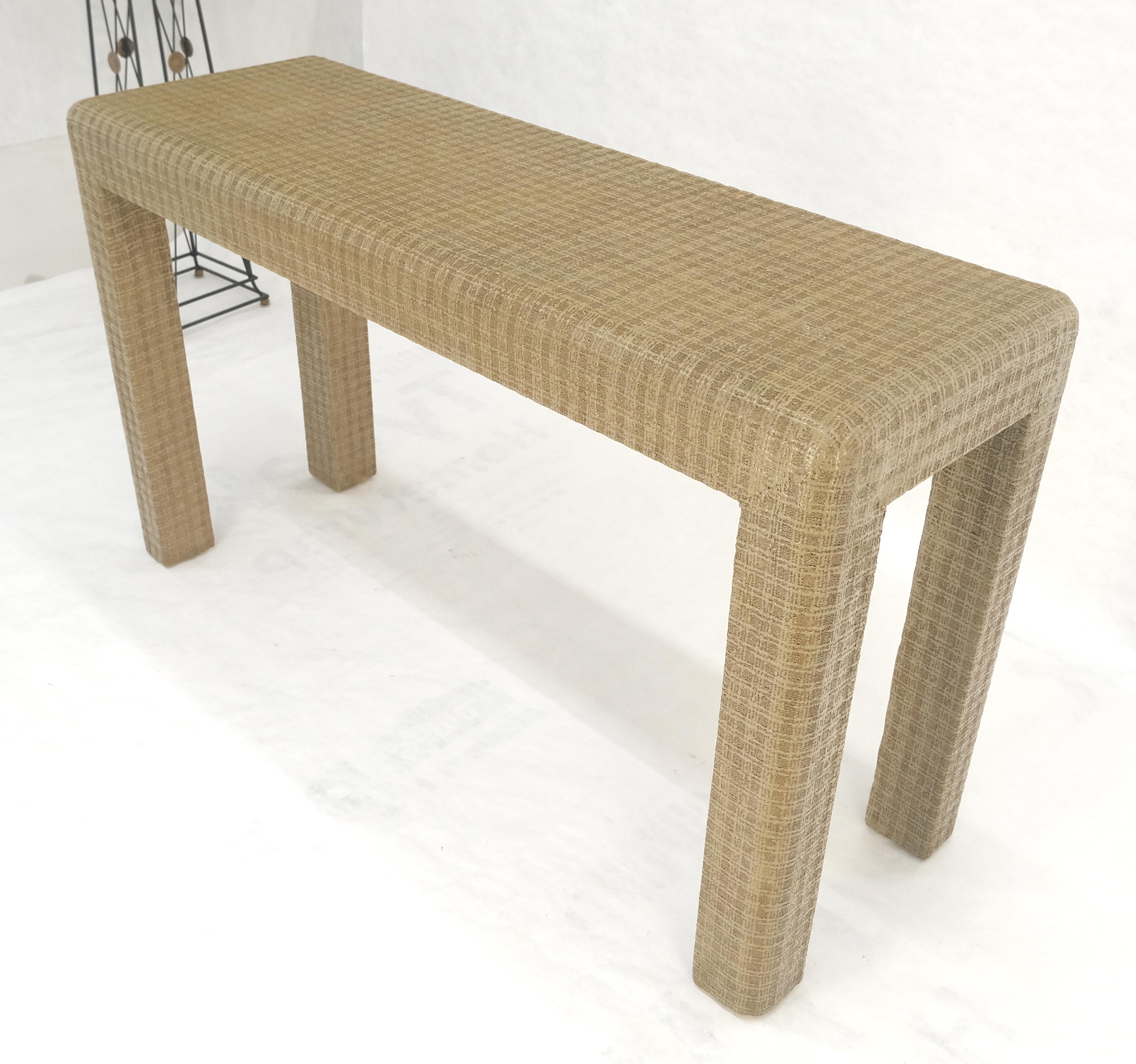 lacquered Grass Cloth Mid Century c1970s Console Sofa Table MINT For Sale 1