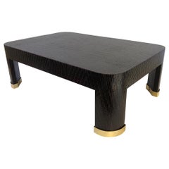Lacquered Grasscloth and Brass Waterfall Cocktail Table by Baker Furniture