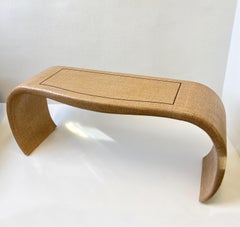 Lacquered Grasscloth and Brass Waterfall Console Table