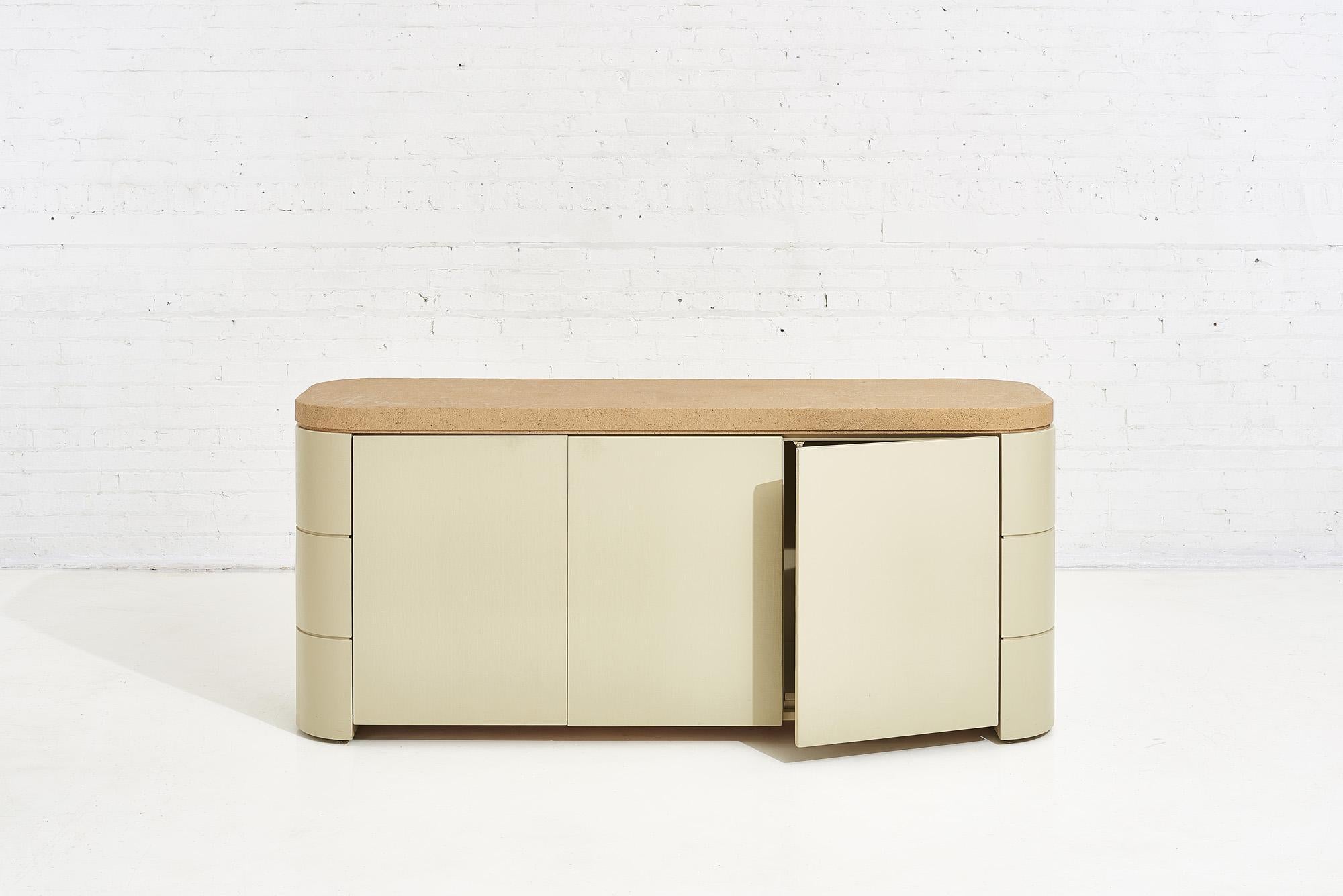 Mid-Century Modern Lacquered Grasscloth Credenza Attributed to Enrique Garcel, circa 1970