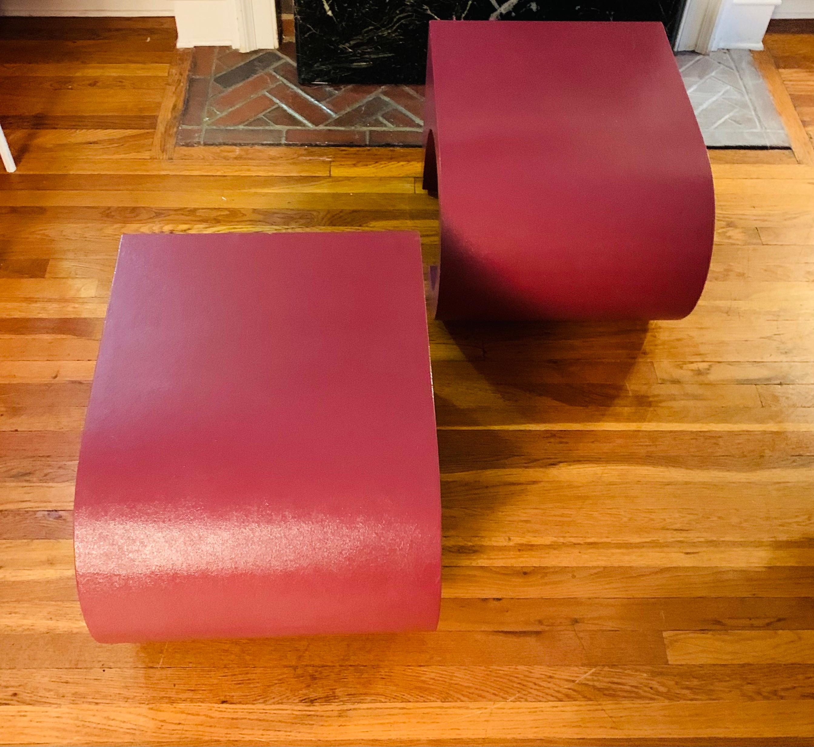 American Modern Lacquered Grasscloth-Wrapped Sculptural End Tables ca. 1980's