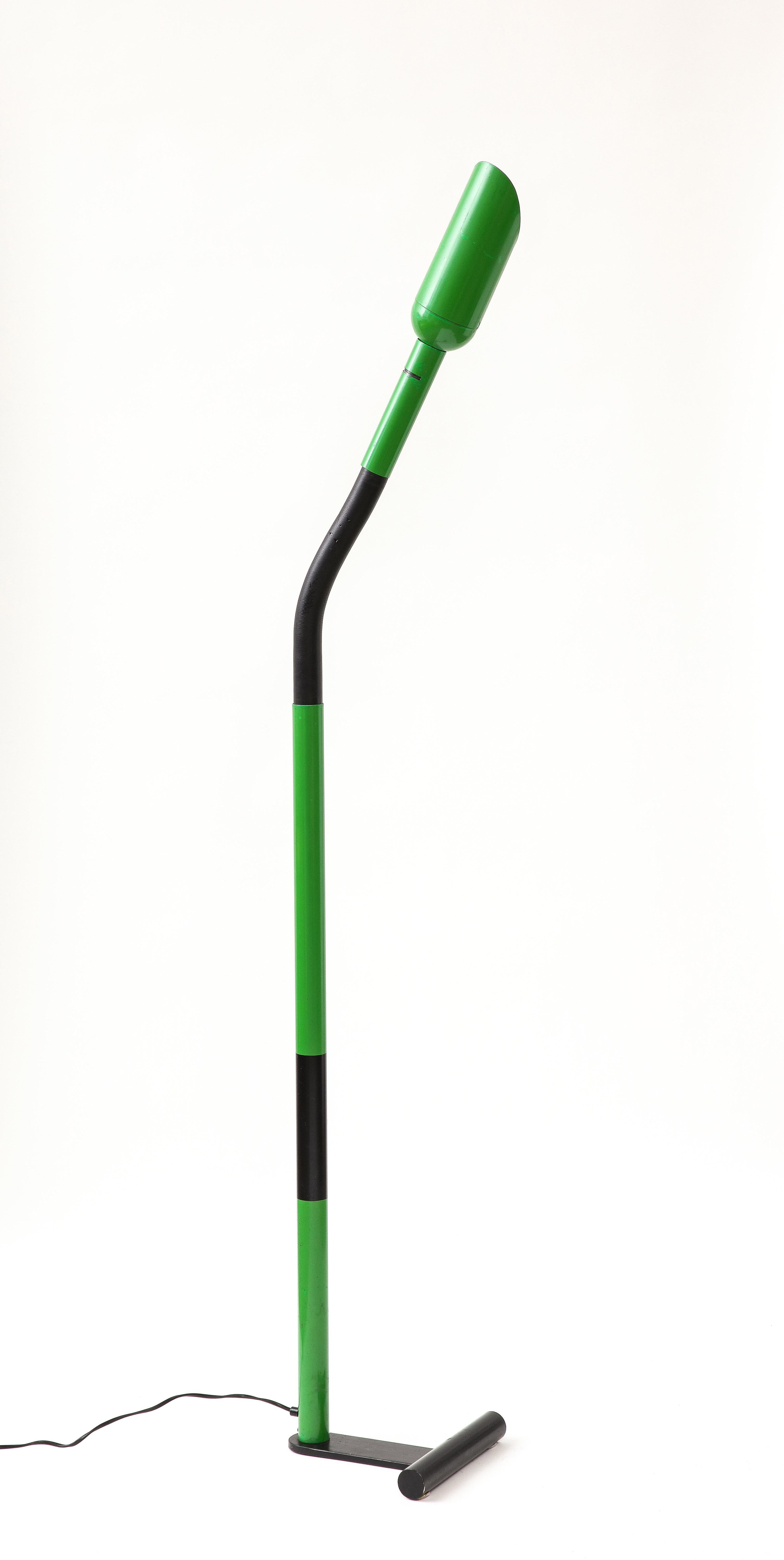 Modern Lacquered Green Metal Floor Lamp, Italy, c. 1970 For Sale