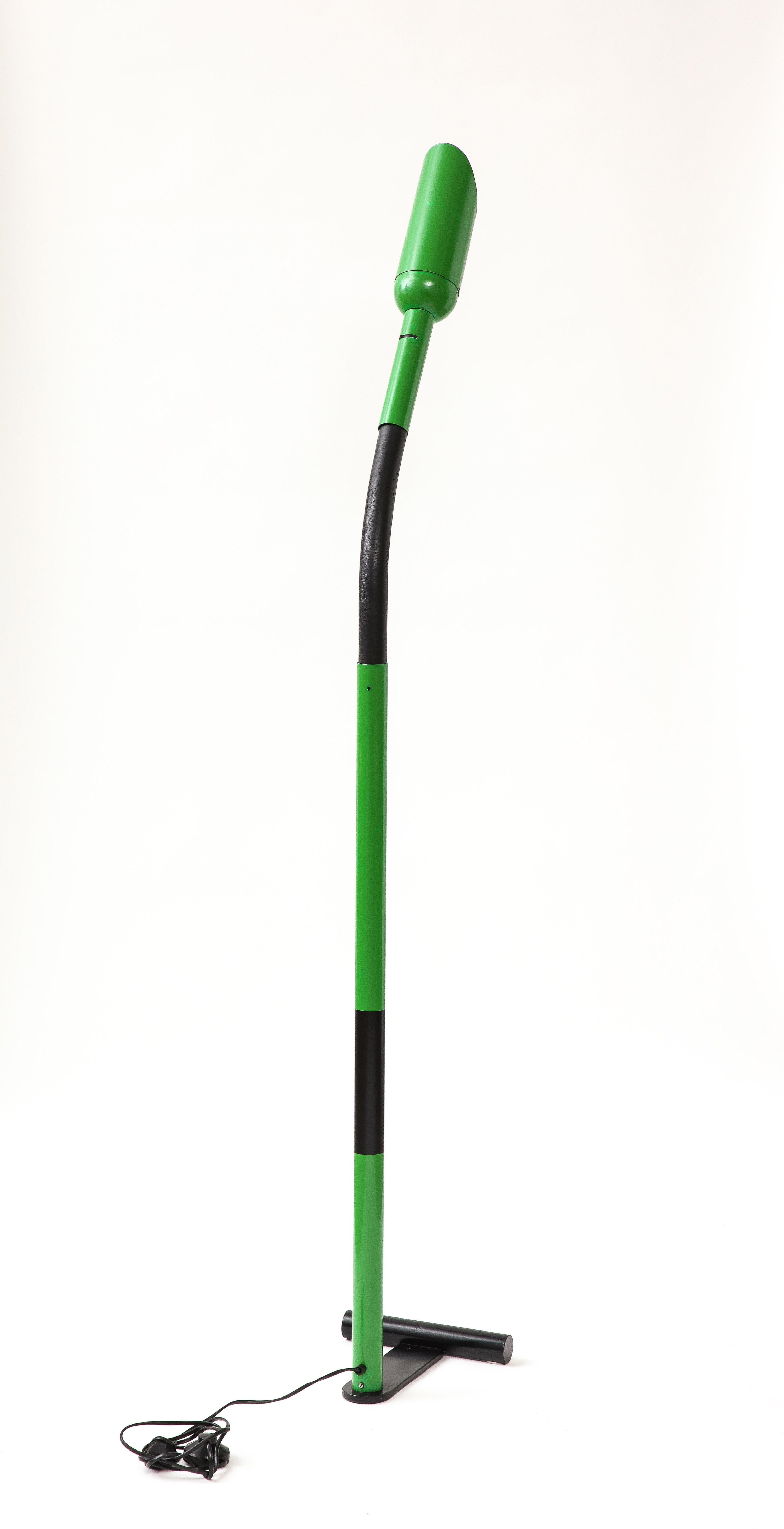 Italian Lacquered Green Metal Floor Lamp, Italy, c. 1970 For Sale