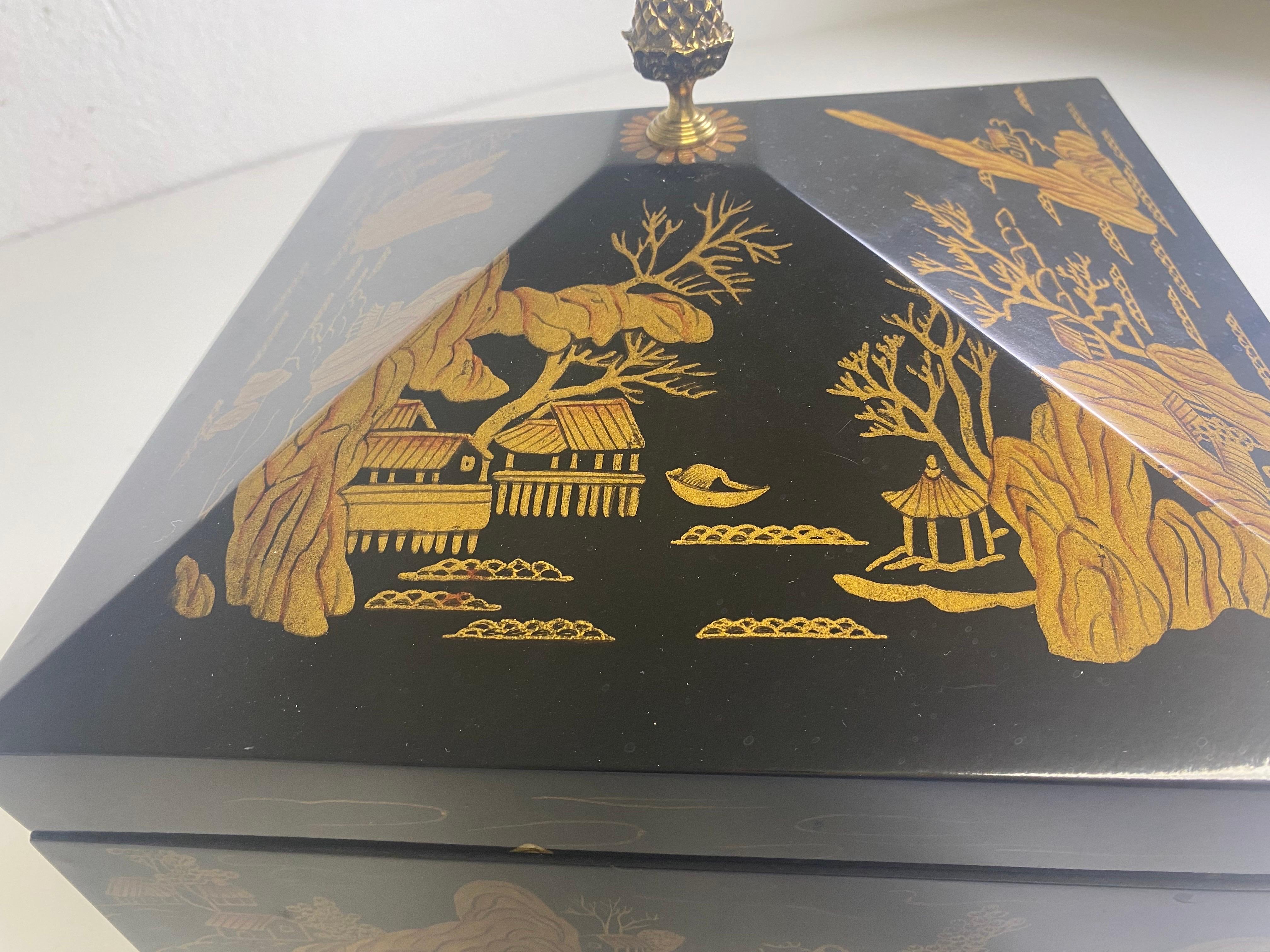 Chinoiserie Lacquered hand painted chinoiserie chest by Maitland Smith