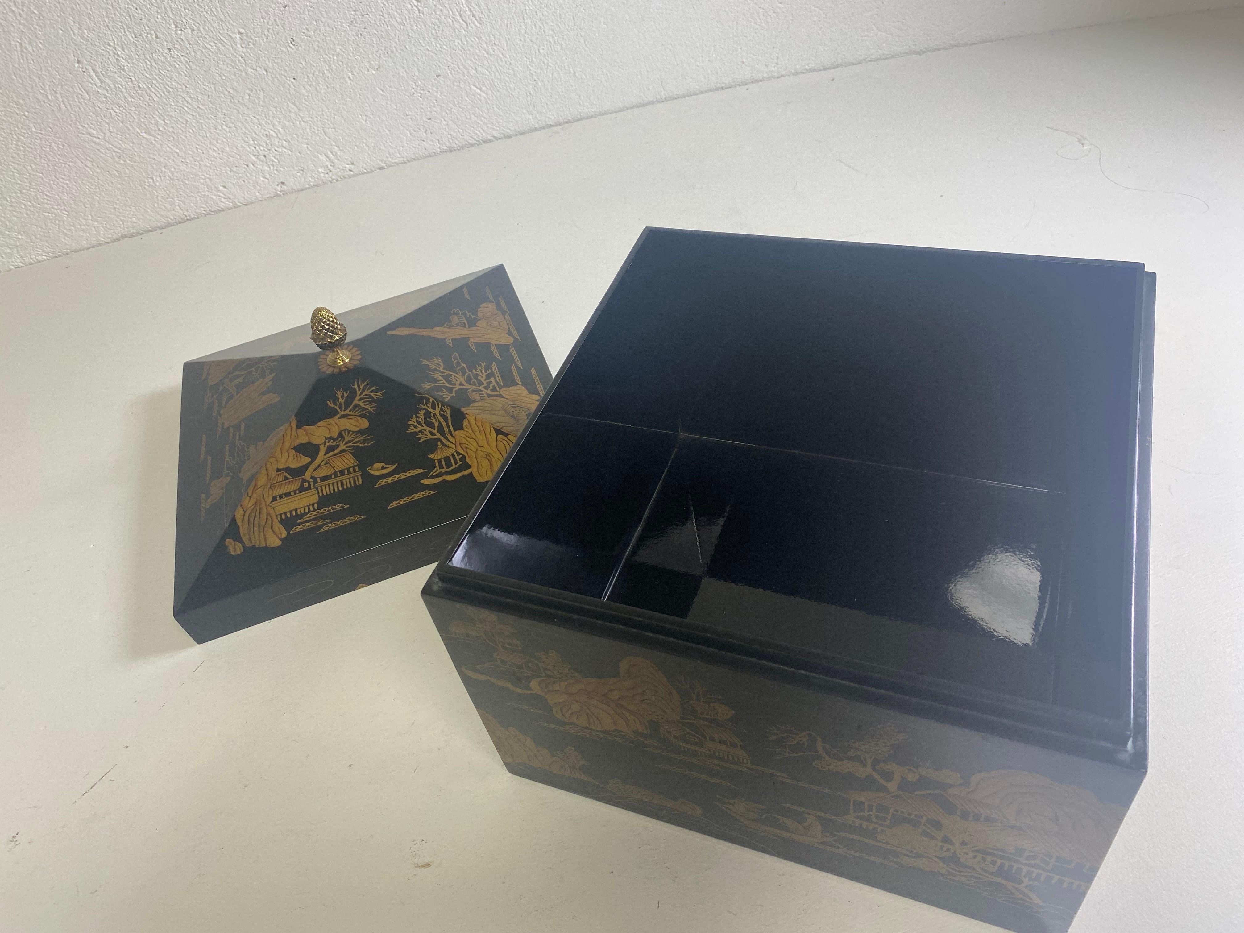 Hand-Crafted Lacquered hand painted chinoiserie chest by Maitland Smith