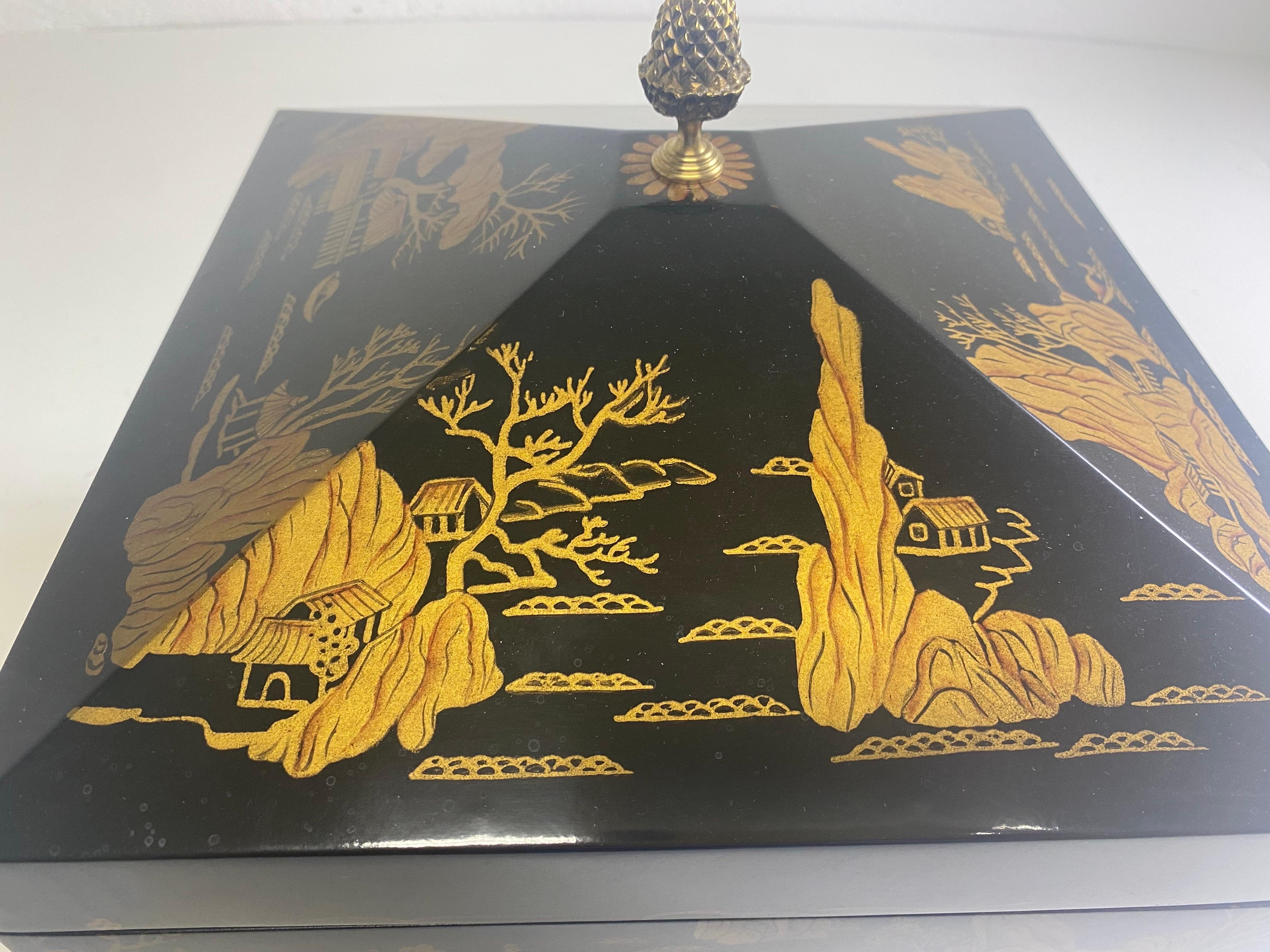 Lacquered hand painted chinoiserie chest by Maitland Smith 2