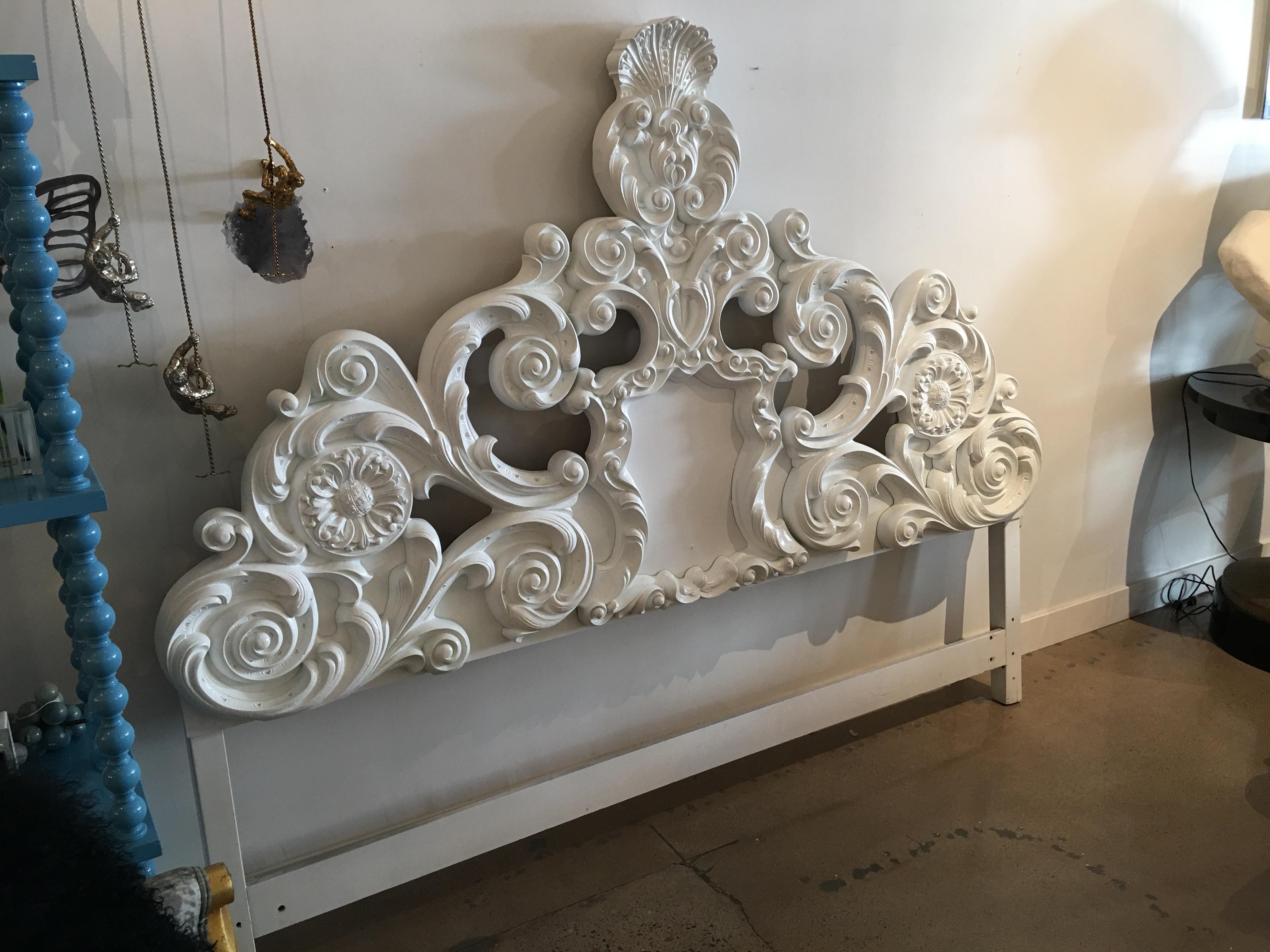 This highly ornate and decorated midcentury headboard has been newly lacquered in a bright white. Ready to be attached to a harvard frame for your bedroom!