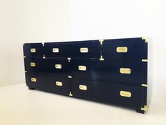 Lacquered in Royal Blue Campaign Style Seven-Drawer Dresser