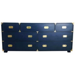 Lacquered in Royal Blue Campaign Style Seven-Drawer Dresser