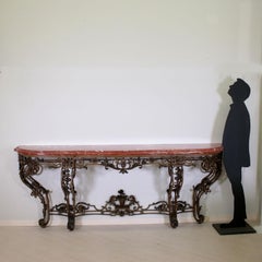 Lacquered Iron Console Table Red Marble, France, Late 1800s