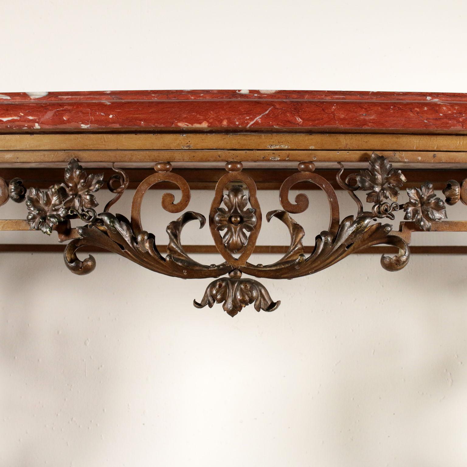 Napoleon III Lacquered Iron Console Table Red Marble, France, Late 1800s
