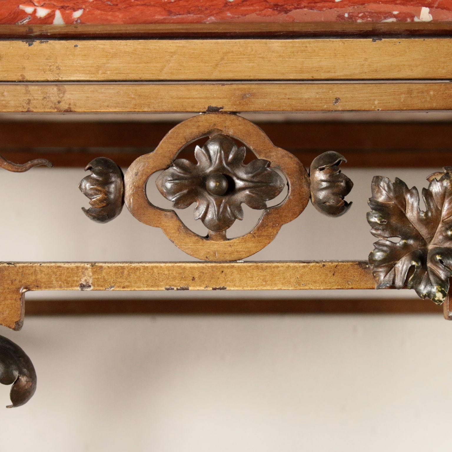 French Lacquered Iron Console Table Red Marble, France, Late 1800s