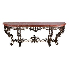 Lacquered Iron Console Table Red Marble, France, Late 1800s