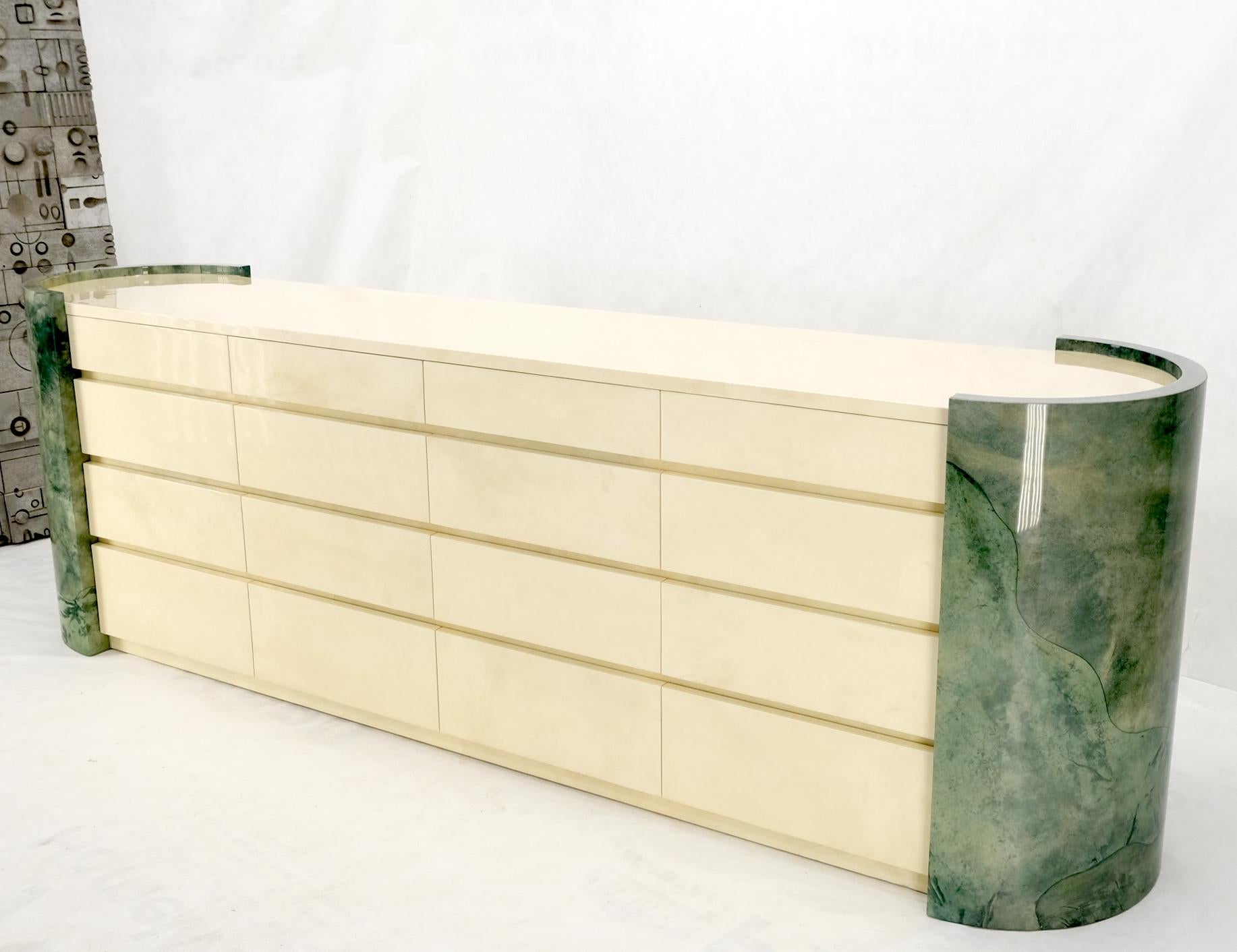 Lacquered Leather Goatskin 16 Drawers Mid-Century Modern Credenza Dresser Mint! For Sale 7