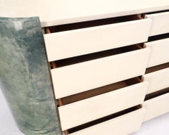 Lacquered Leather Goatskin 16 Drawers Mid-Century Modern Credenza Dresser Mint!