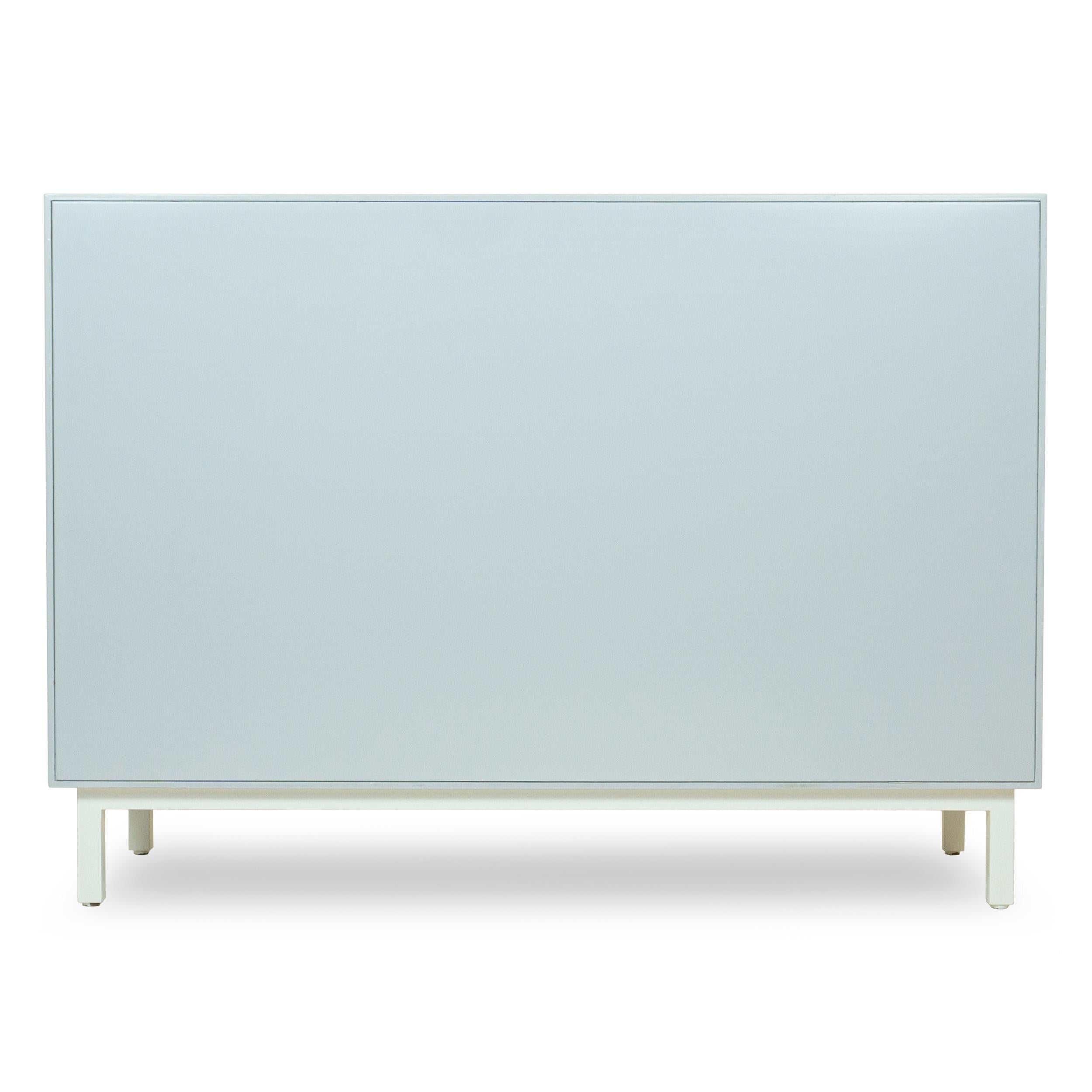Lacquered Light Blue Chest of Three Drawers with Round Gold Pulls For Sale 1