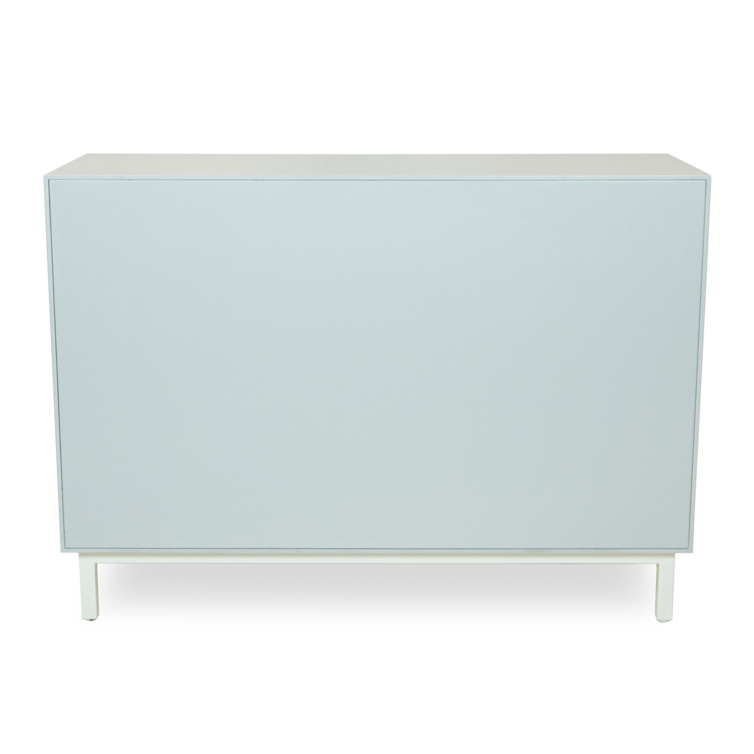 Lacquered Light Blue Chest of Three Drawers with Round Gold Pulls For Sale 2